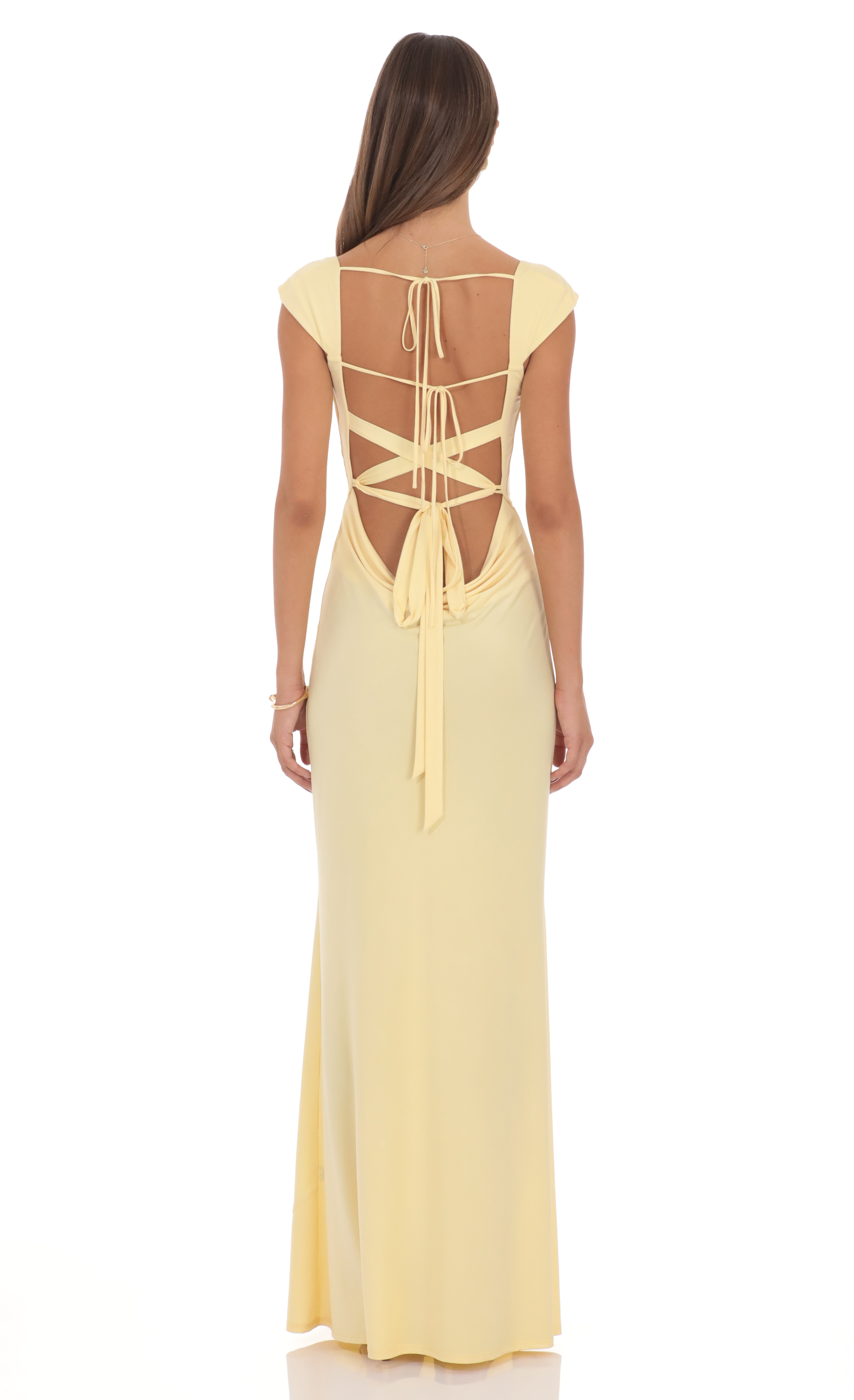 Strappy Cowl Neck Maxi Dress in Yellow - View 2