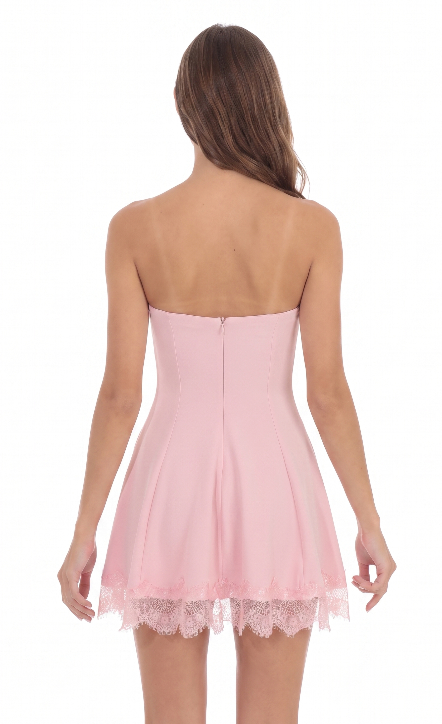 Strapless Dress with Lace-trim Hem in Pink - view 3