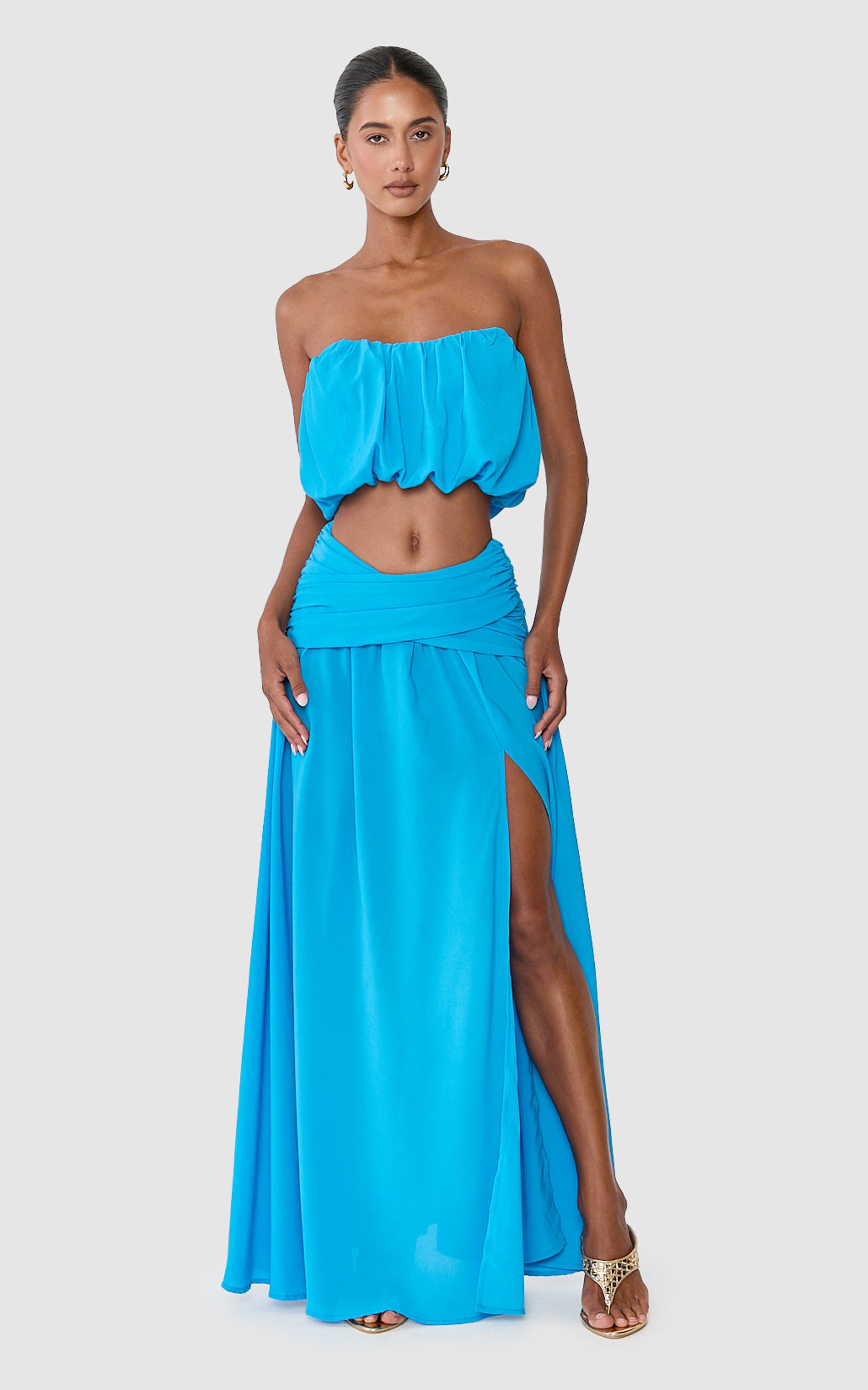 Naomi Top - Strapless Drape Corset Top in Blue - View 3