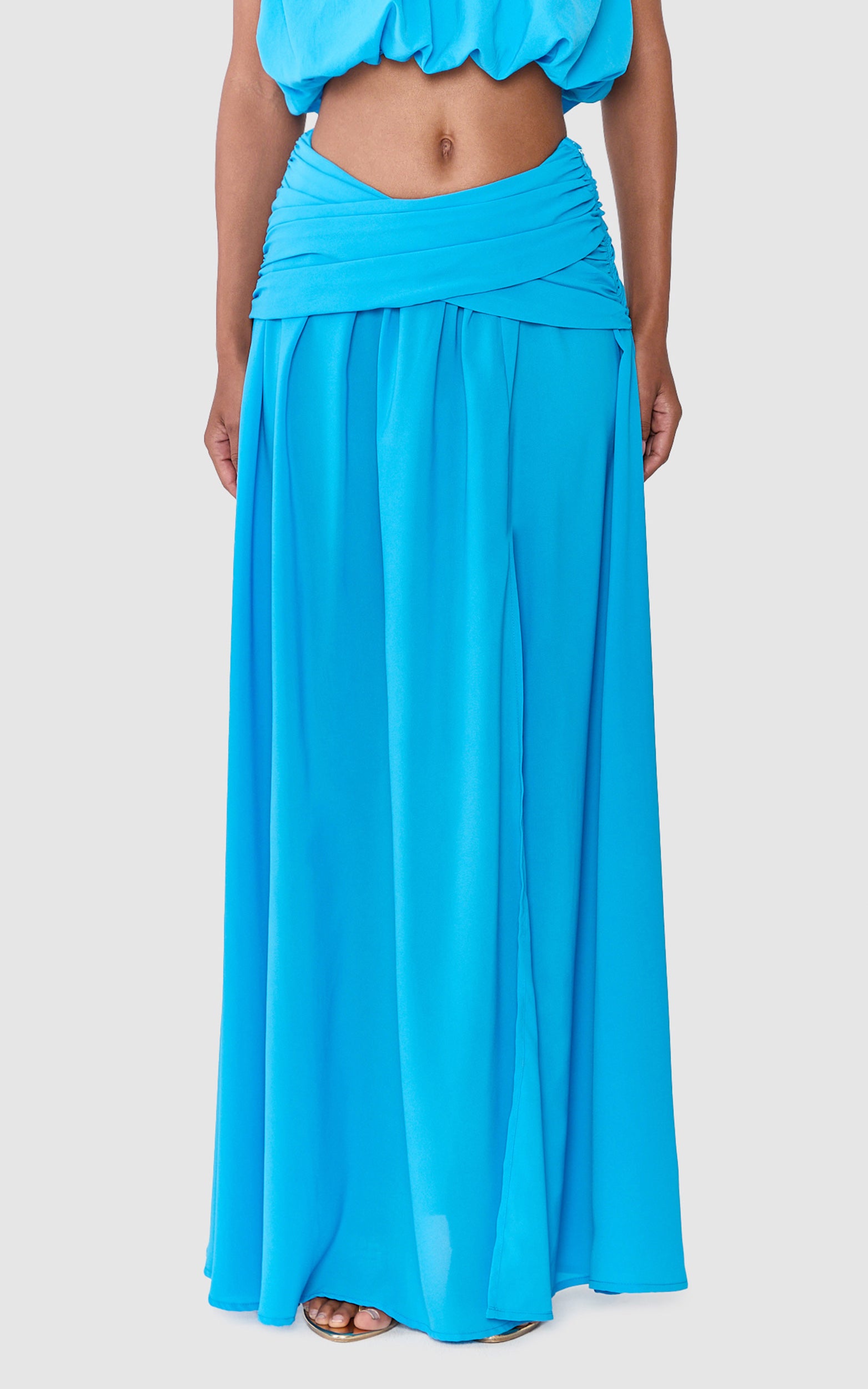 Naomi Maxi Skirt - Split Leg Wrap Waist Skirt in Blue - View 2