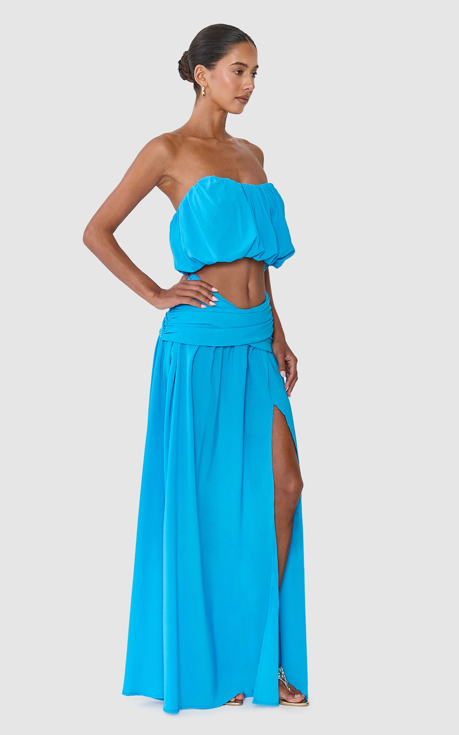 Naomi Maxi Skirt - Split Leg Wrap Waist Skirt in Blue - View 4