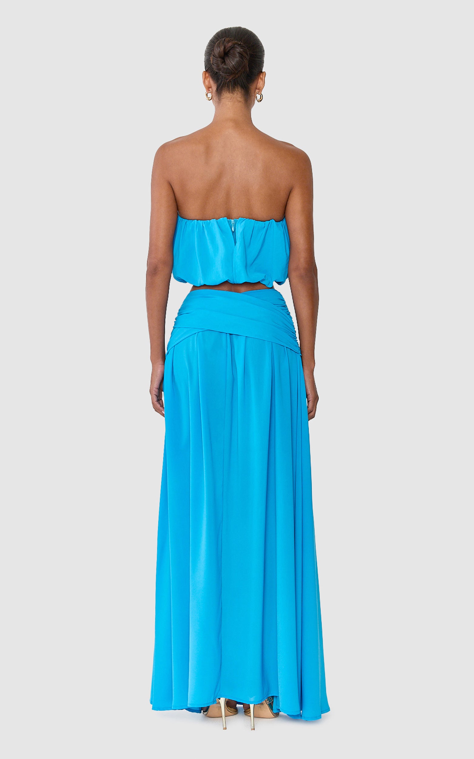 Naomi Maxi Skirt - Split Leg Wrap Waist Skirt in Blue - View 5