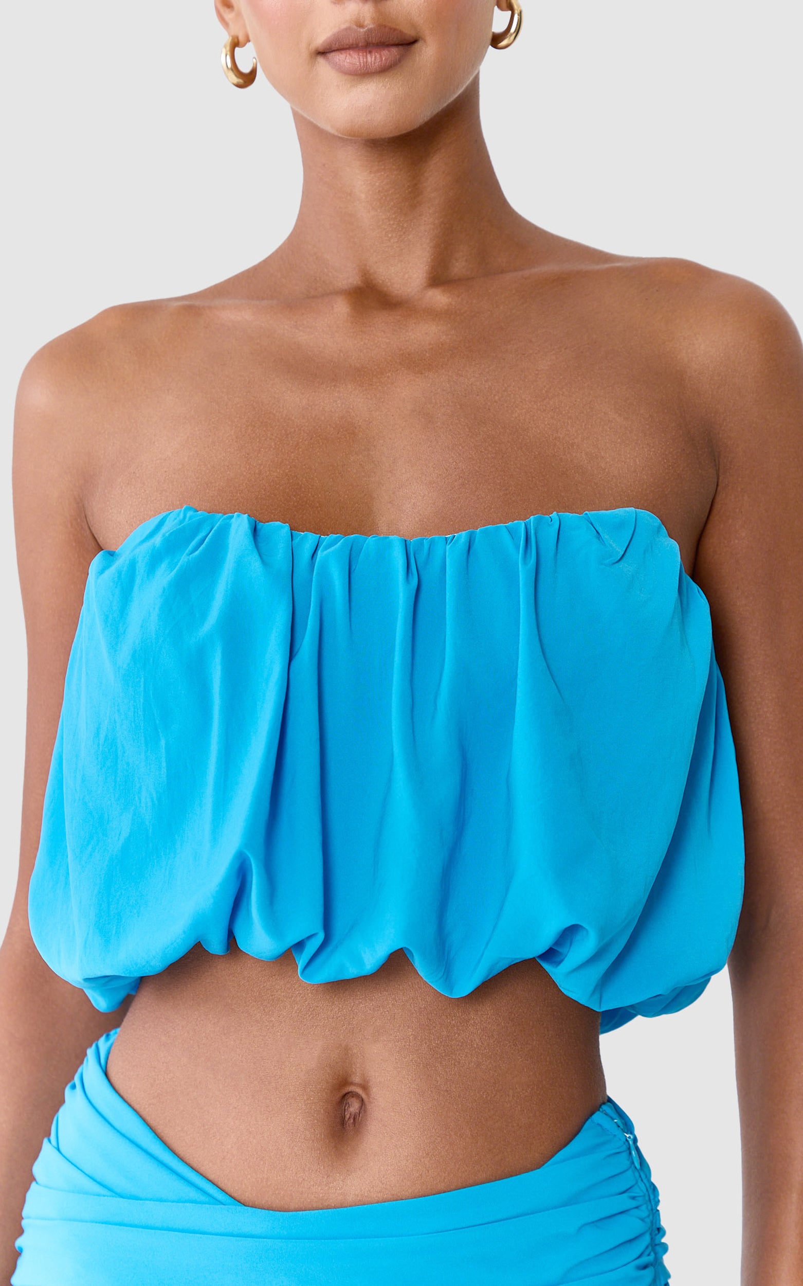Naomi Top - Strapless Drape Corset Top in Blue - View 6