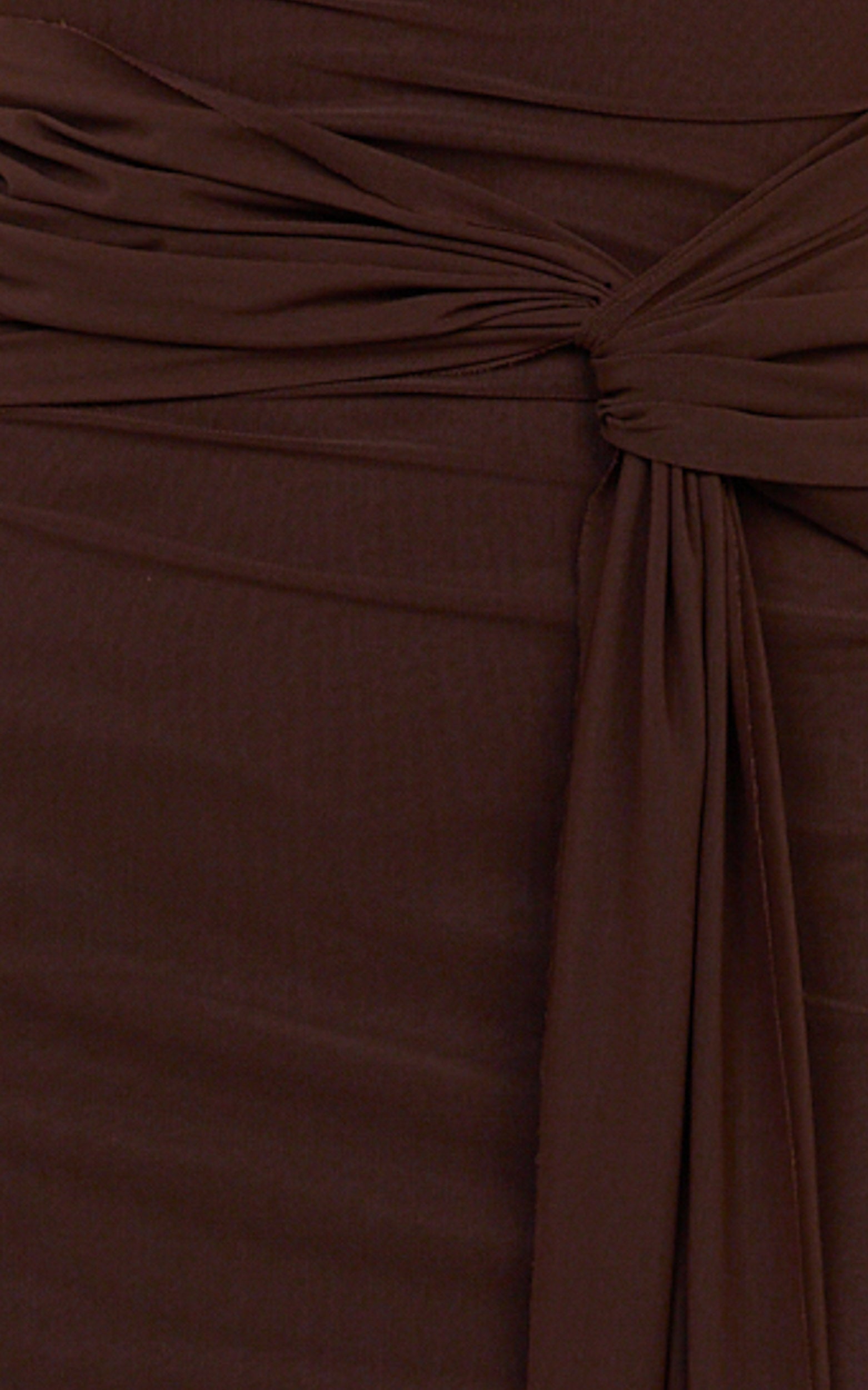 Jaimae Midi Dress - High Neck Side Knot Detail Mesh Dress in Chocolate - View 6
