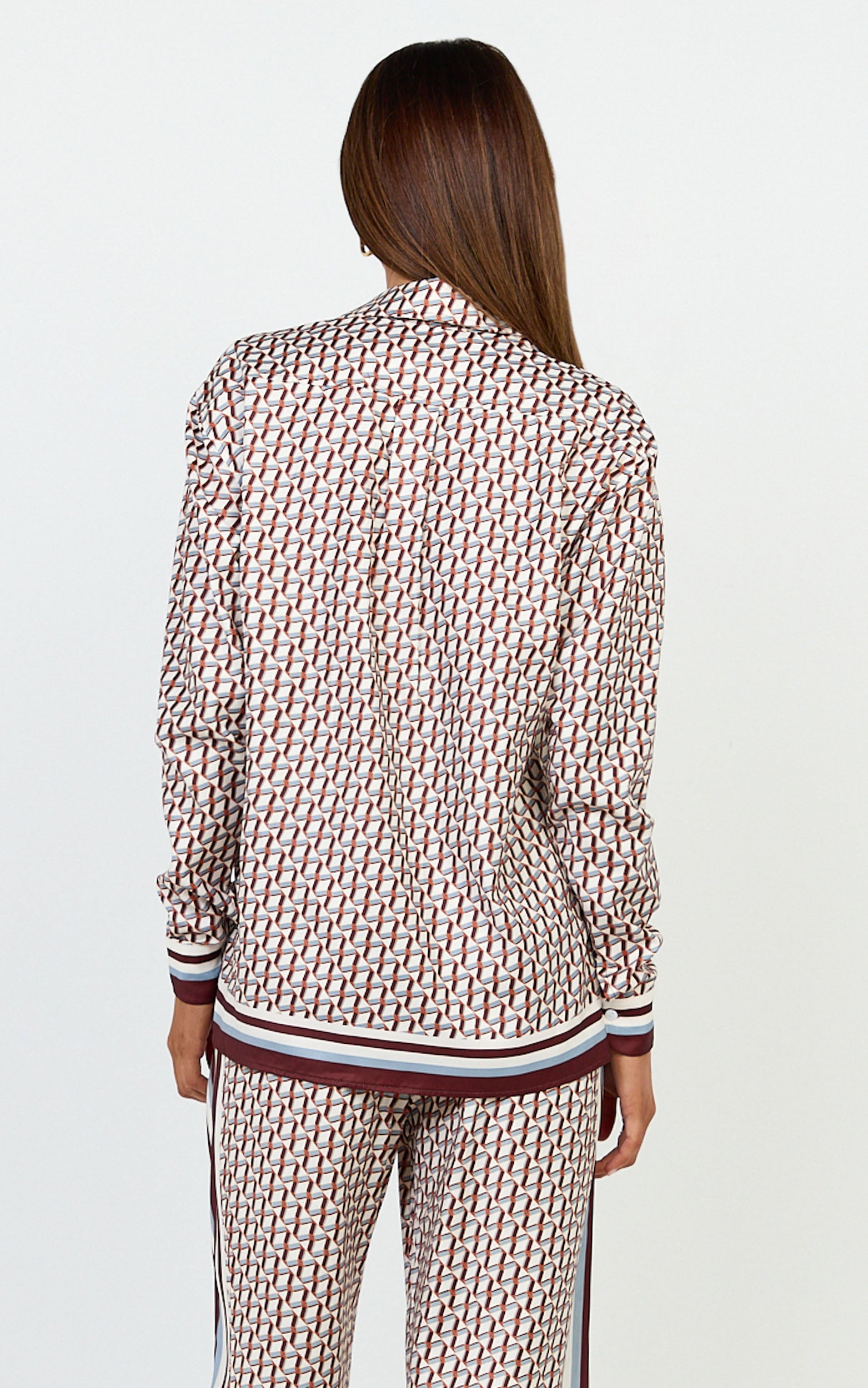 Noelle Top - Geo Border Print Button Front Long Sleeve Shirt in Geo Border Print - View 5