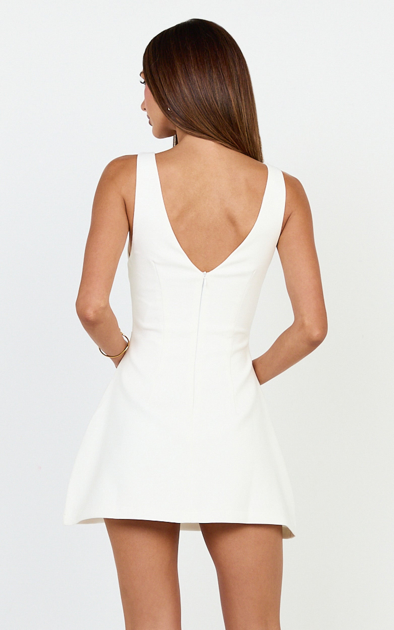 Freddie Mini Dress - Boat Neck Fit and Flare Dress in White - View 6