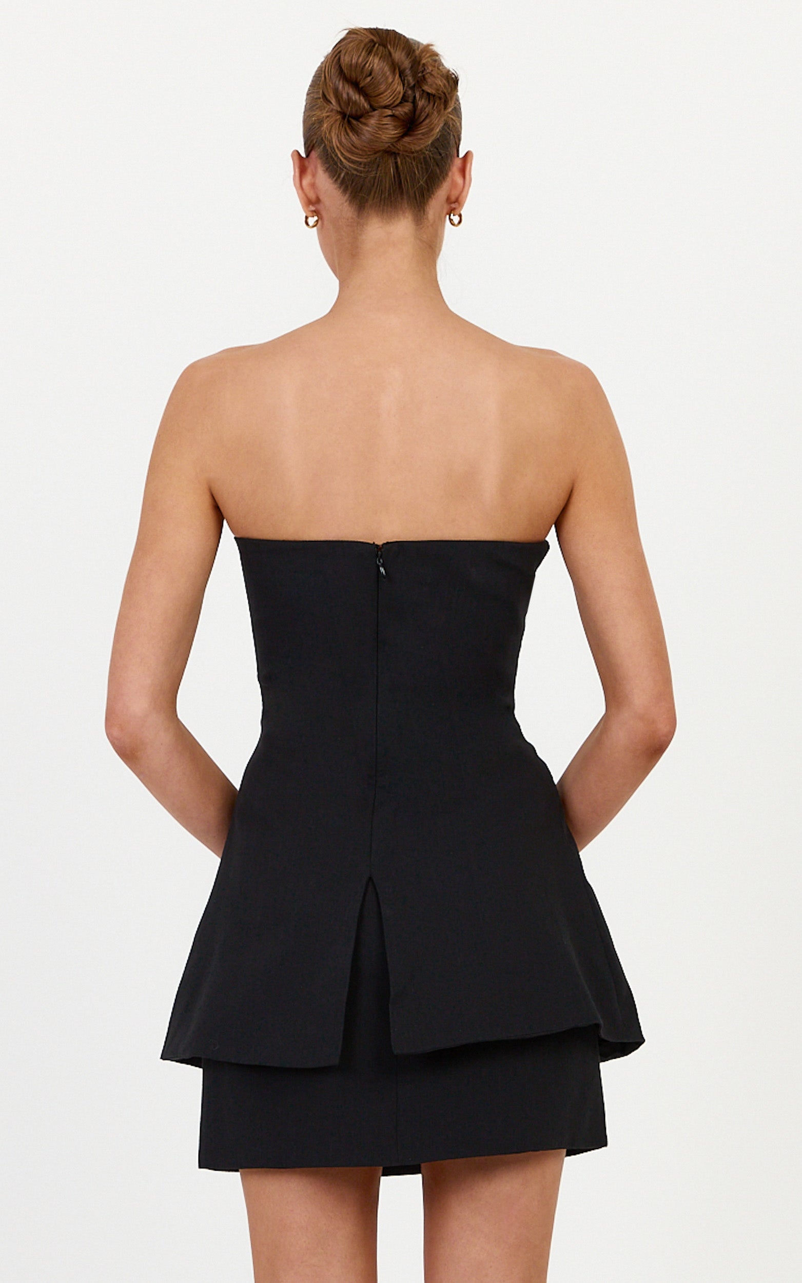 Eliza Two Piece Top and Skirt Set - Strapless Tailored Longline Top and Skirt Set in Jet Black - View 5