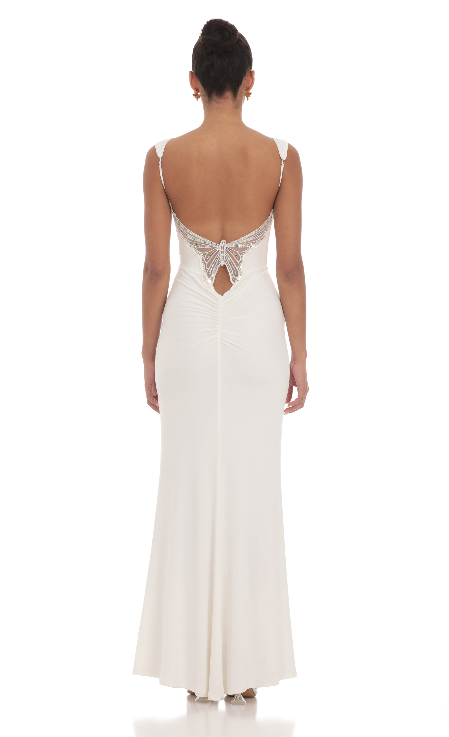 Back Sequin Butterfly Maxi Dress in White - view 1