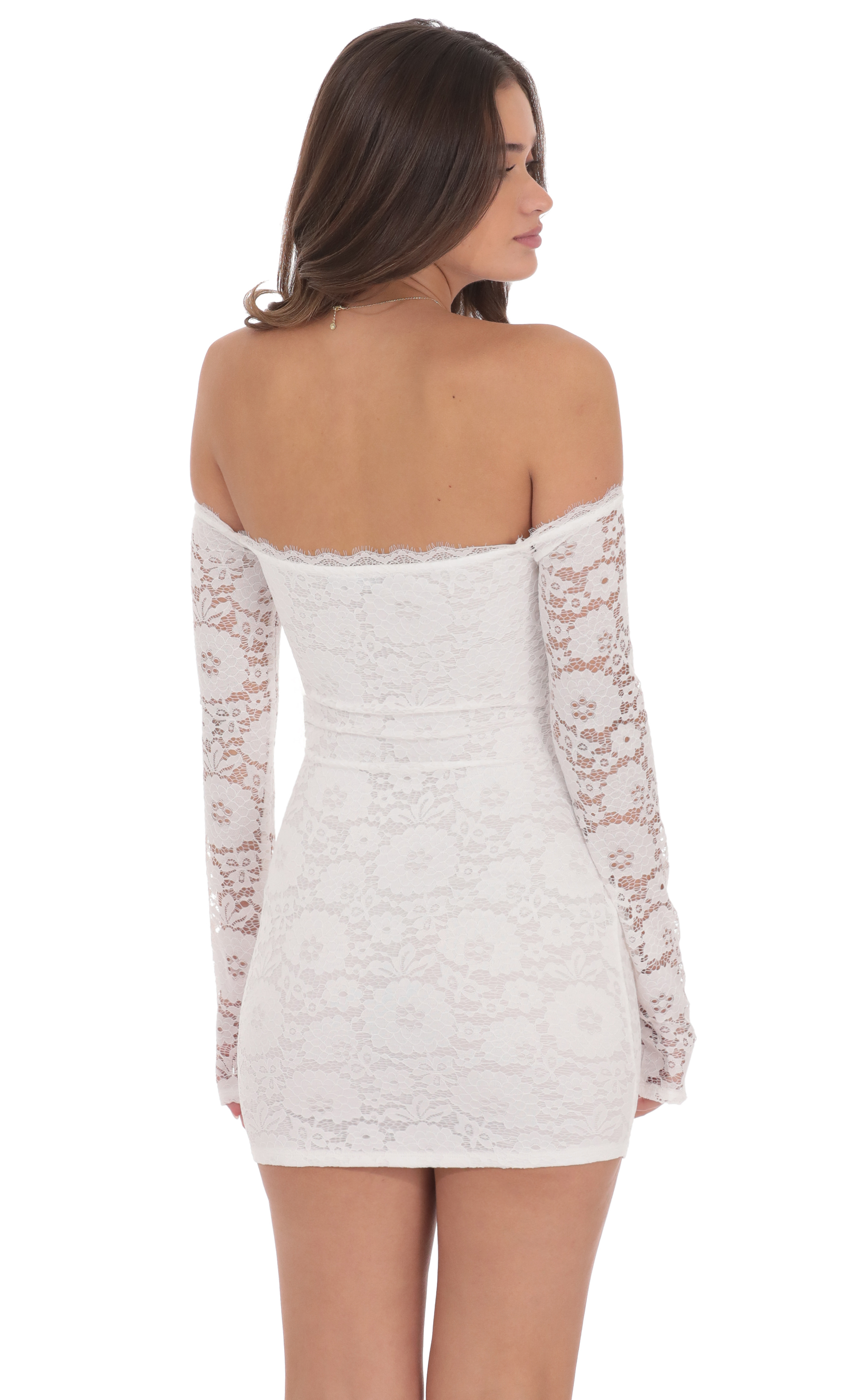 Lace Off Shoulder Bodycon Dress in White - view 2