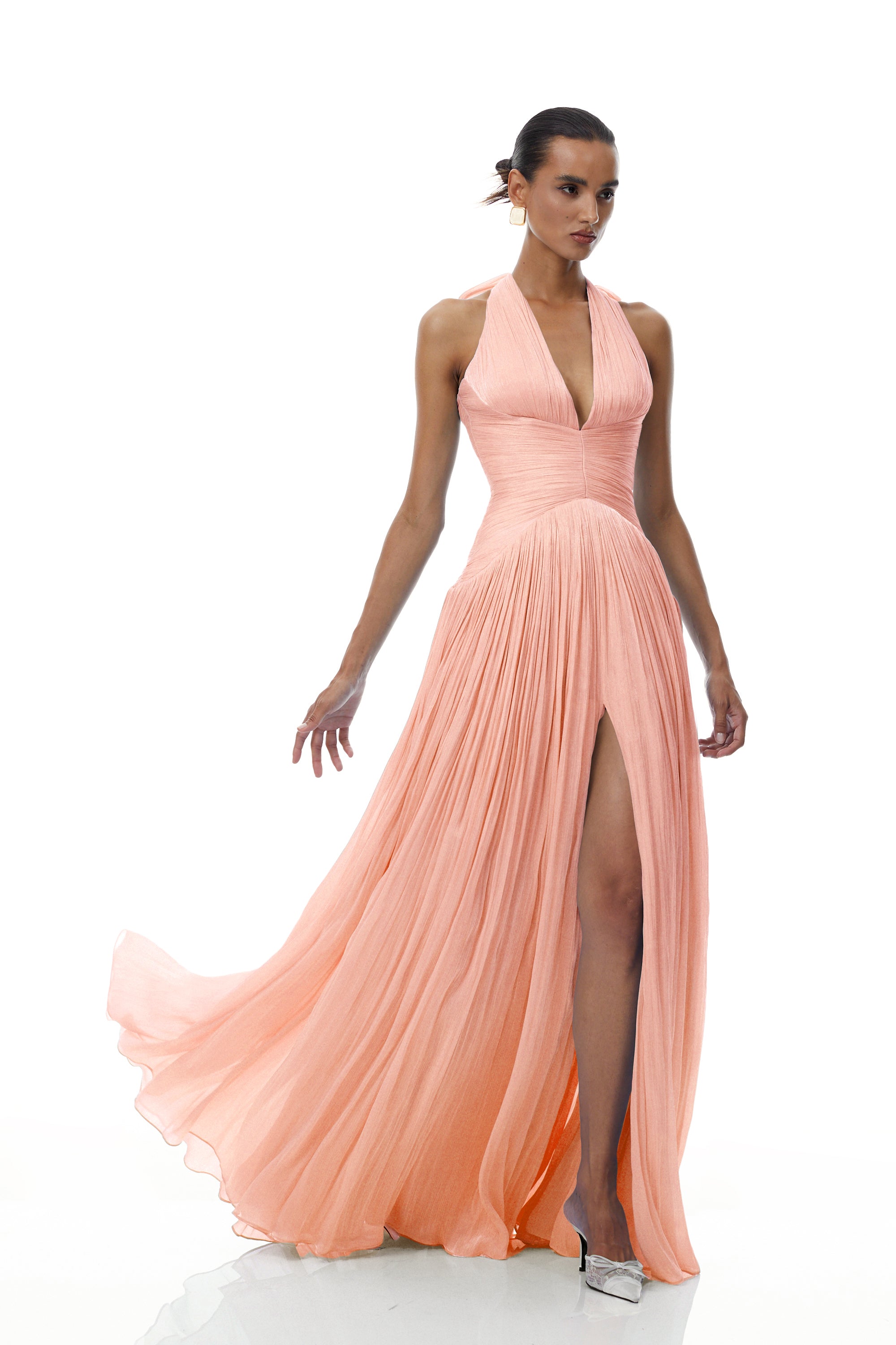 Térébenthine Pink Glossy Gathered Maxi Dress