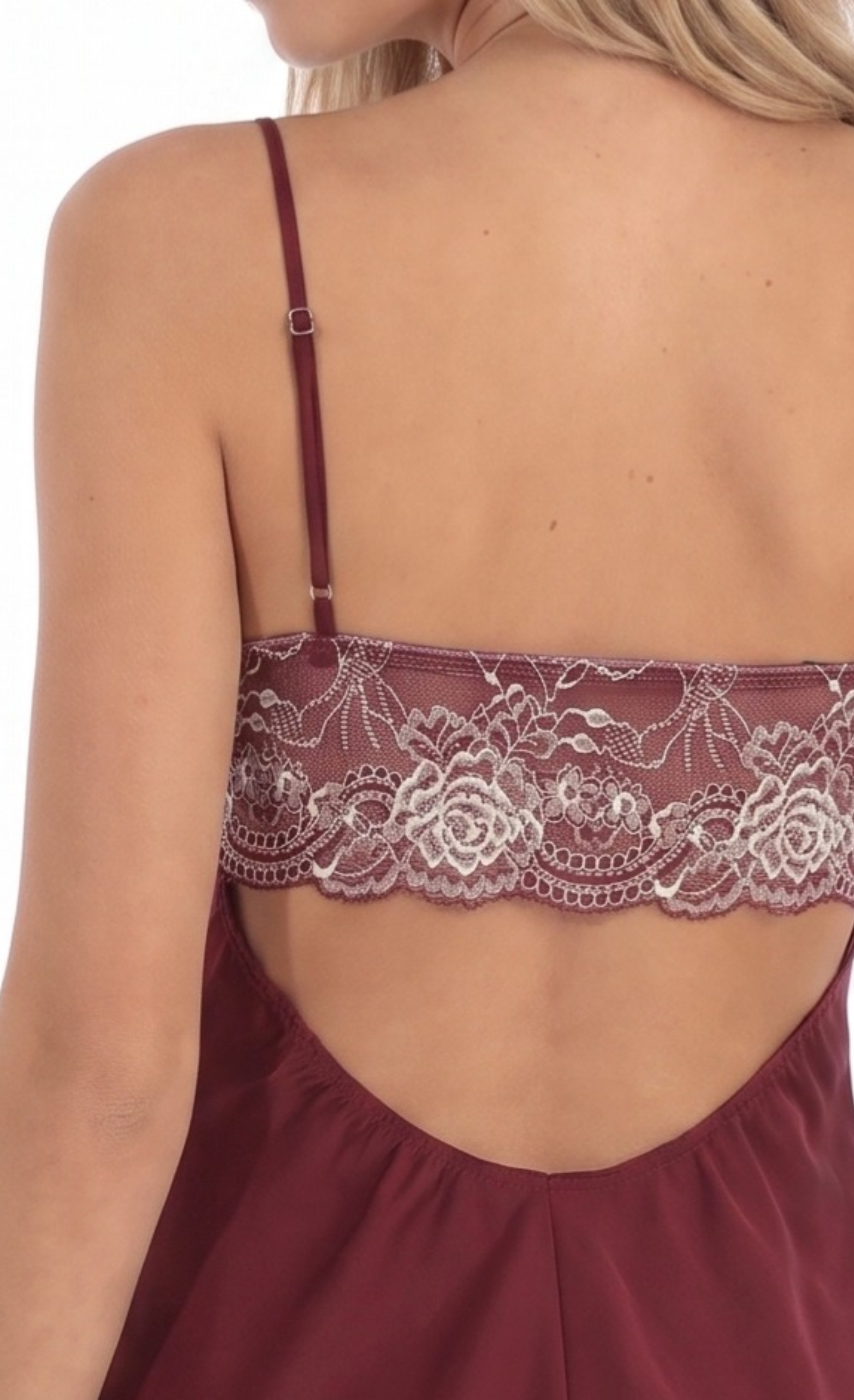 Jacquard Floral Back Lace Dress in Burgundy - view 5