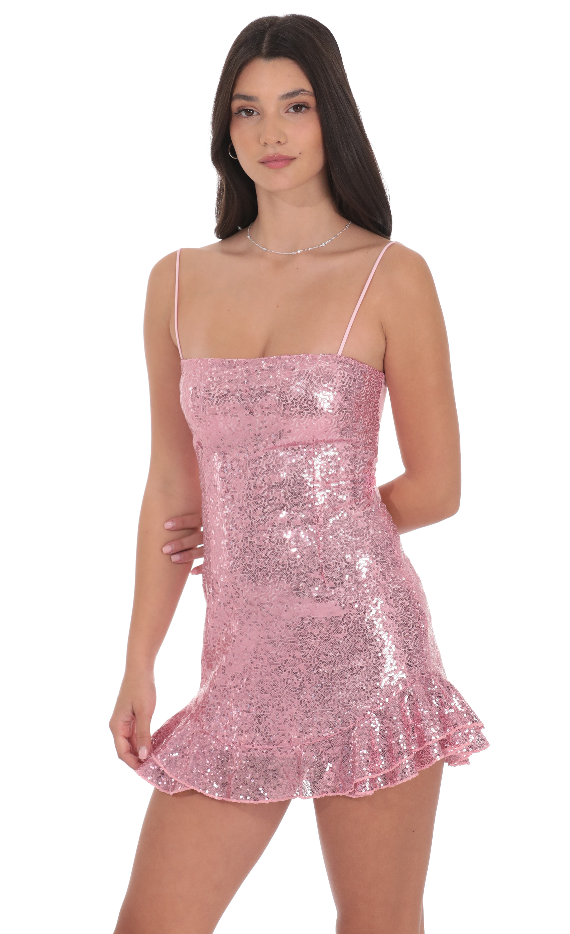 Sequin Ruffle Dress in Pink - view 1