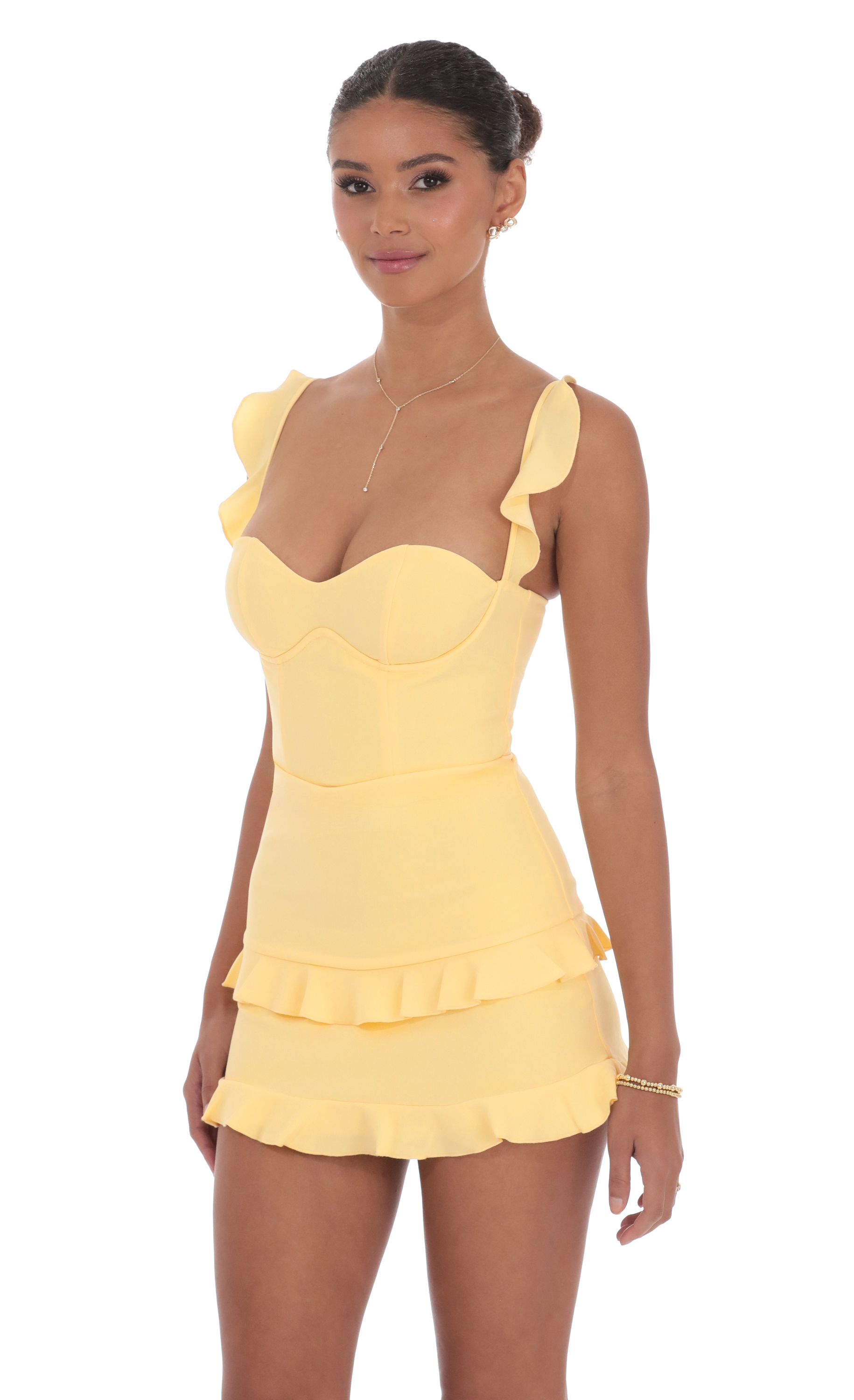 Ruffle Bodycon Dress in Yellow - view 3