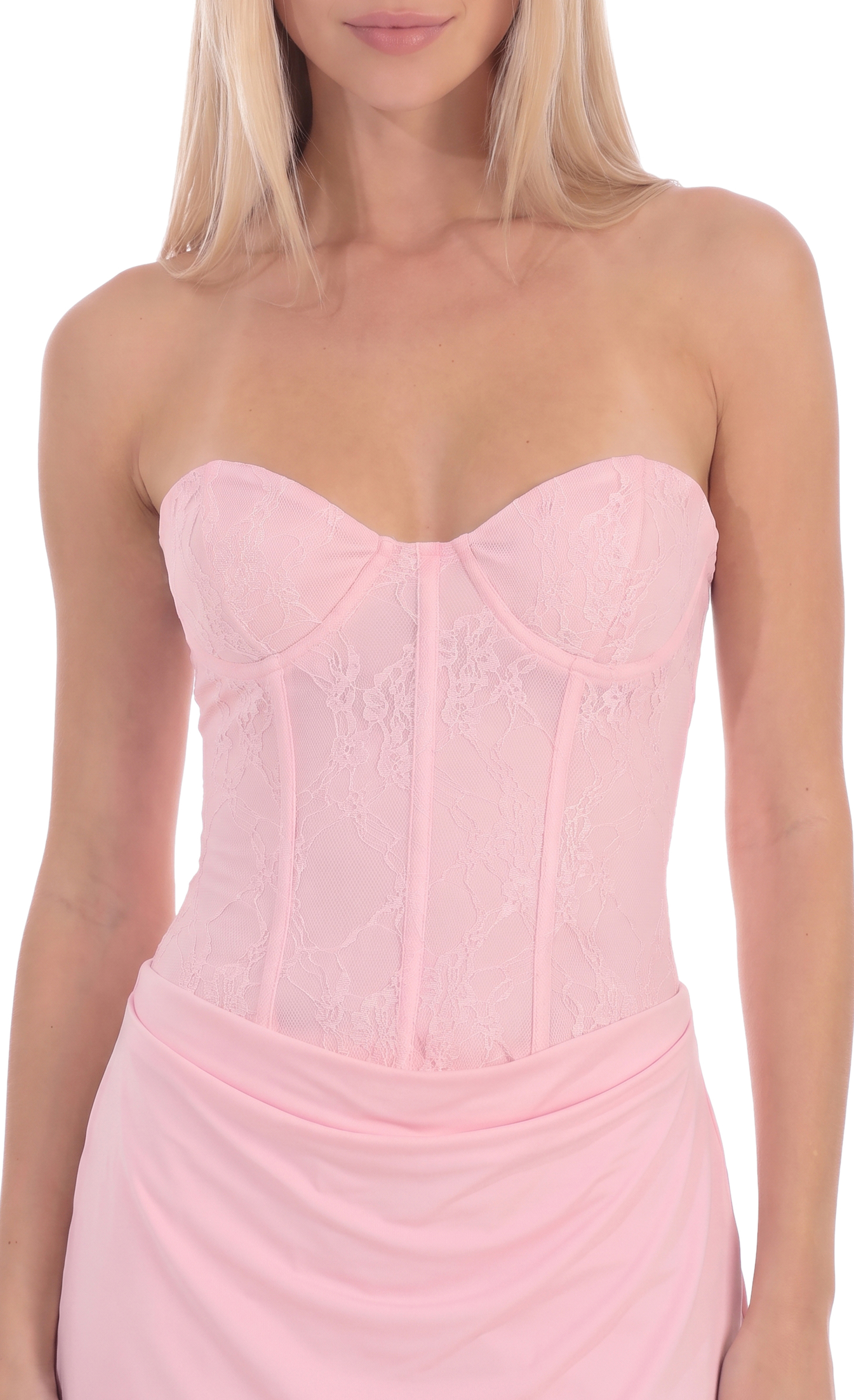 Lace Strapless Mini Dress in Pink - view 5
