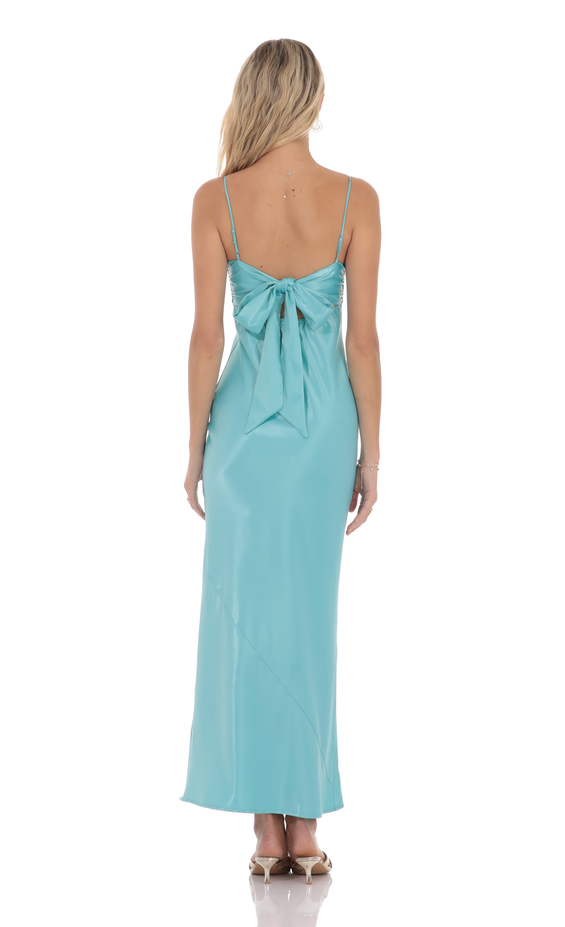 Satin Back Tie Maxi Dress in Aqua - view 1