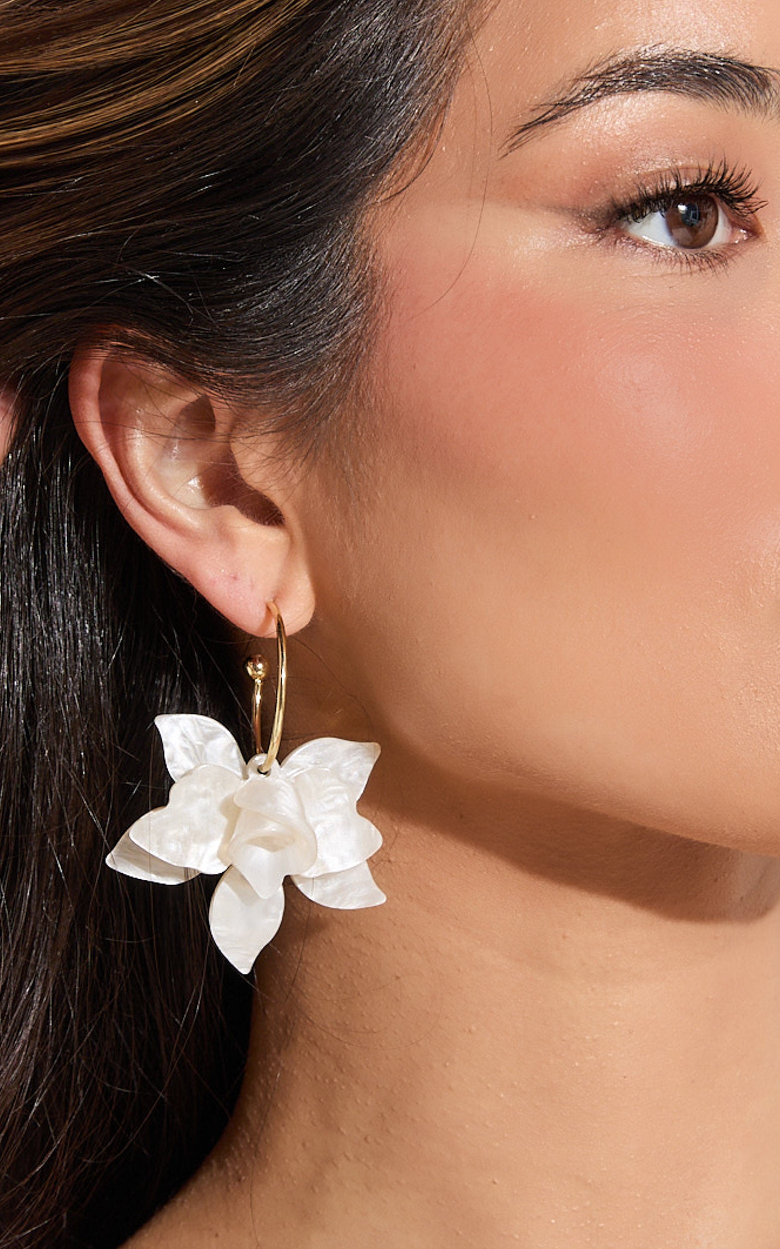 Alessandra Earrings - Pearl Flower Hoop Earrings in Shell - View 1