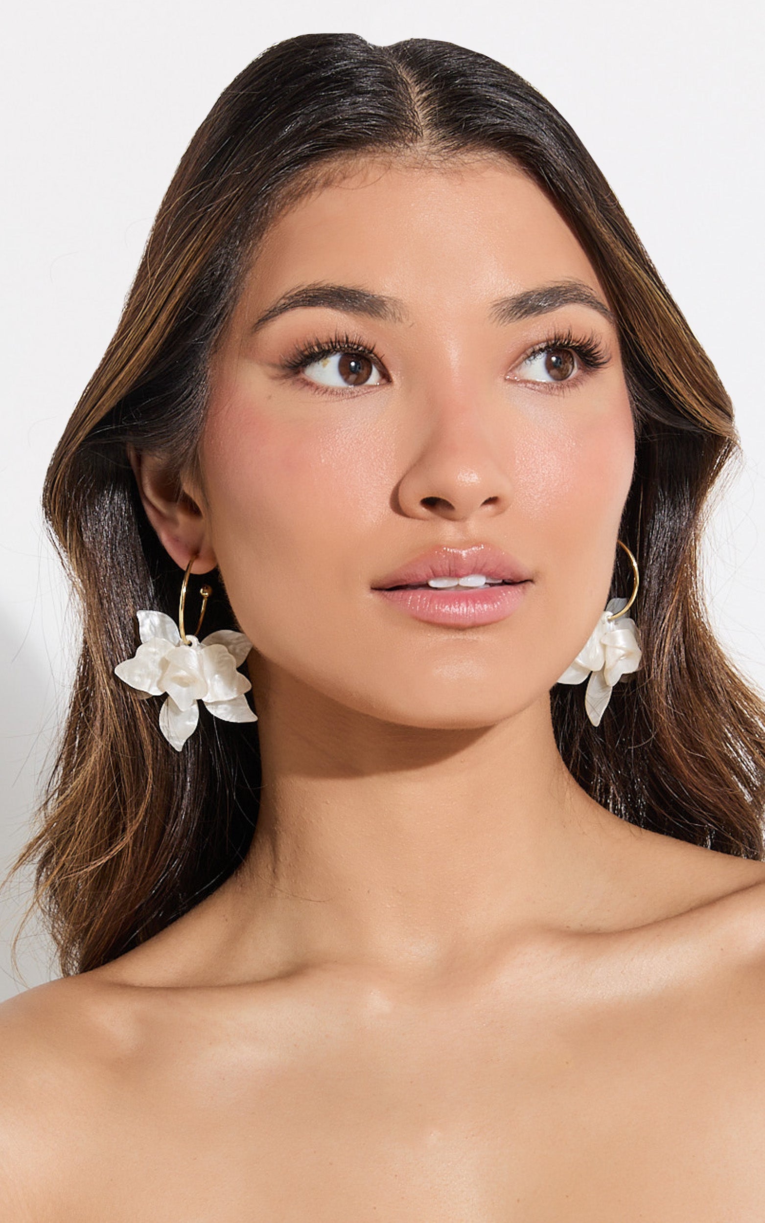 Alessandra Earrings - Pearl Flower Hoop Earrings in Shell - View 3