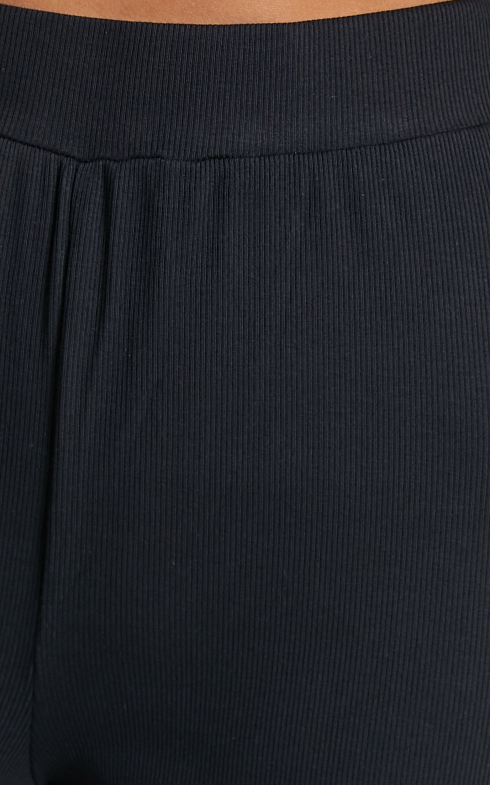 Amalthea Pants - High Waisted Jersey Rib Wide Leg Pants in Black - View 7