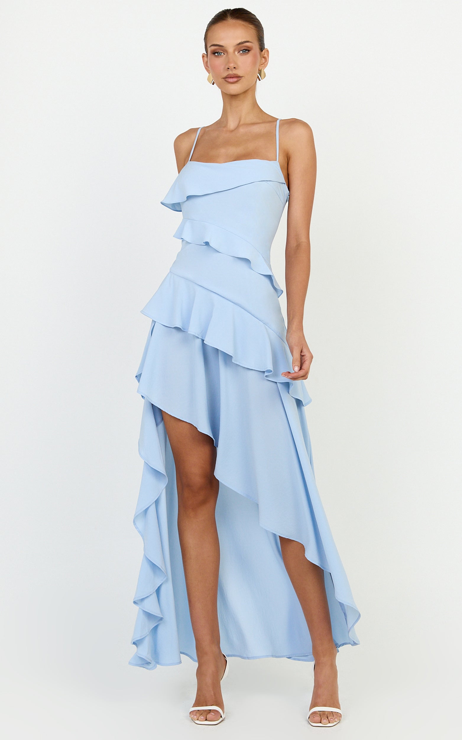 Arabella Maxi Dress - Tiered Ruffle Fit And Flare Dress in Blue - View 1