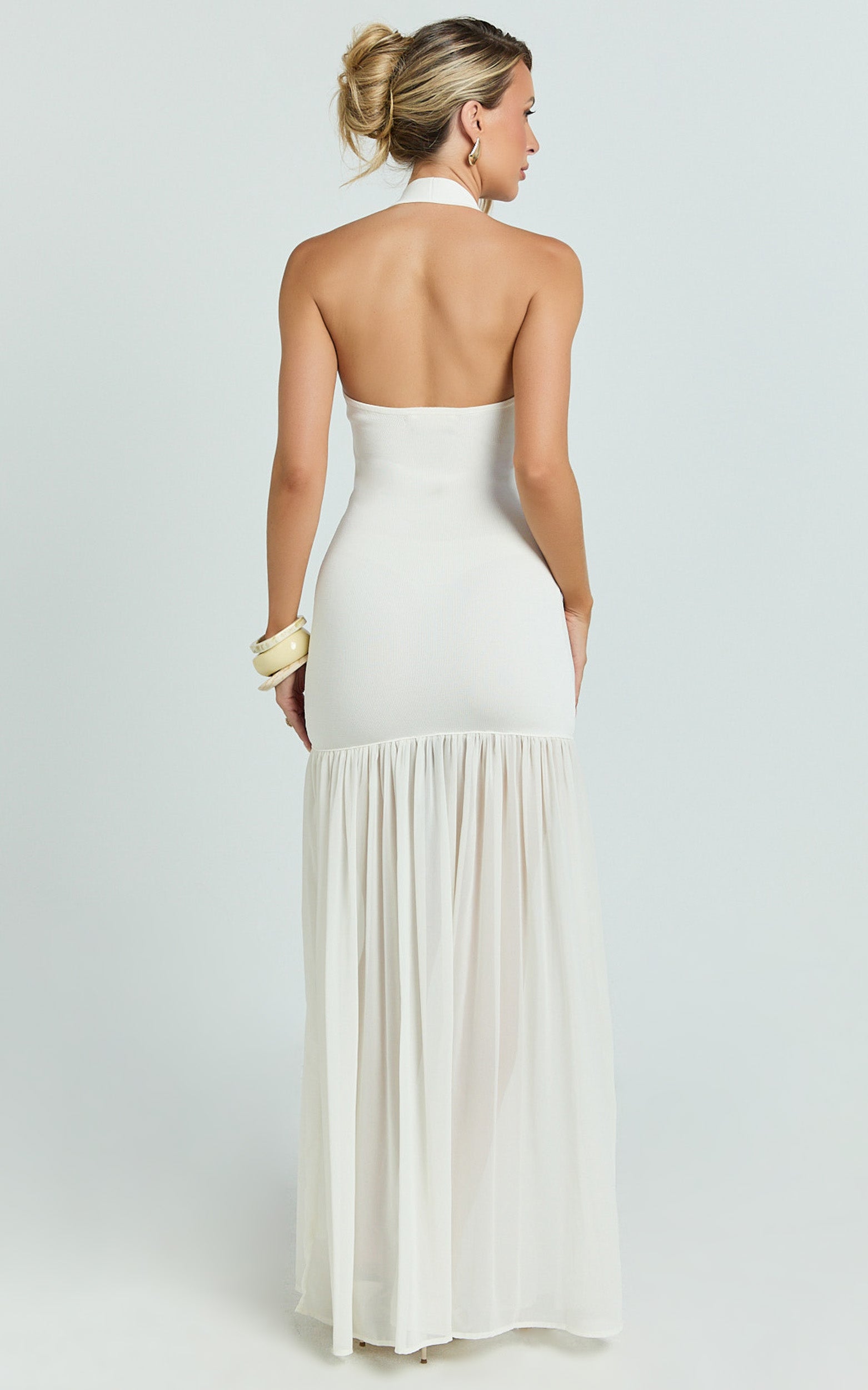 Barbara Maxi Dress - Halter Scoop Neck Contrast Georgette Dress in Ivory - View 5