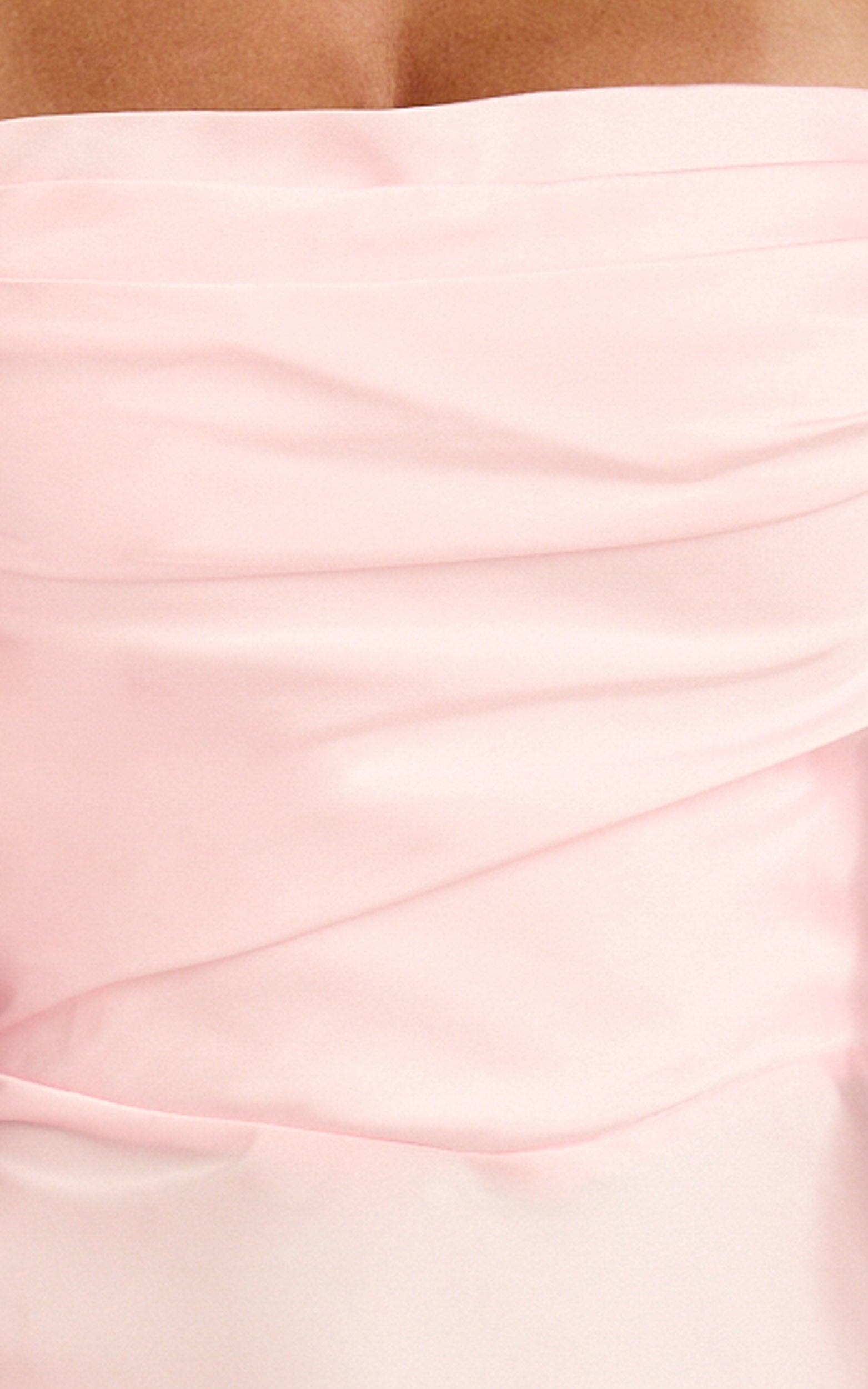 Belrose Mini Dress - Satin Square Neck Ruffle Front Bodycon Dress in Baby Pink - View 9