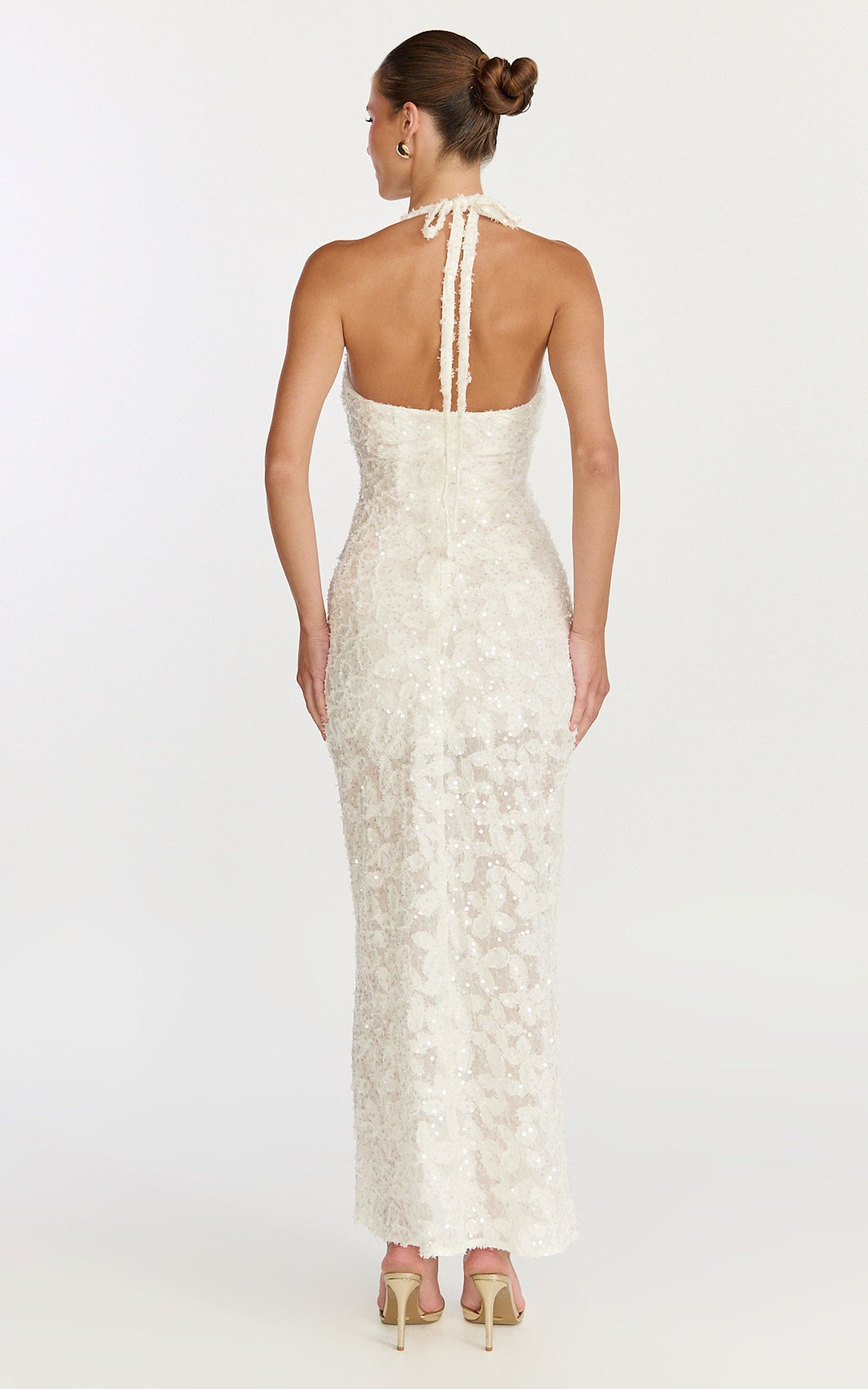 Benny Maxi Dress - Halter Neck Backless Bodycon Dress in Off White - View 8