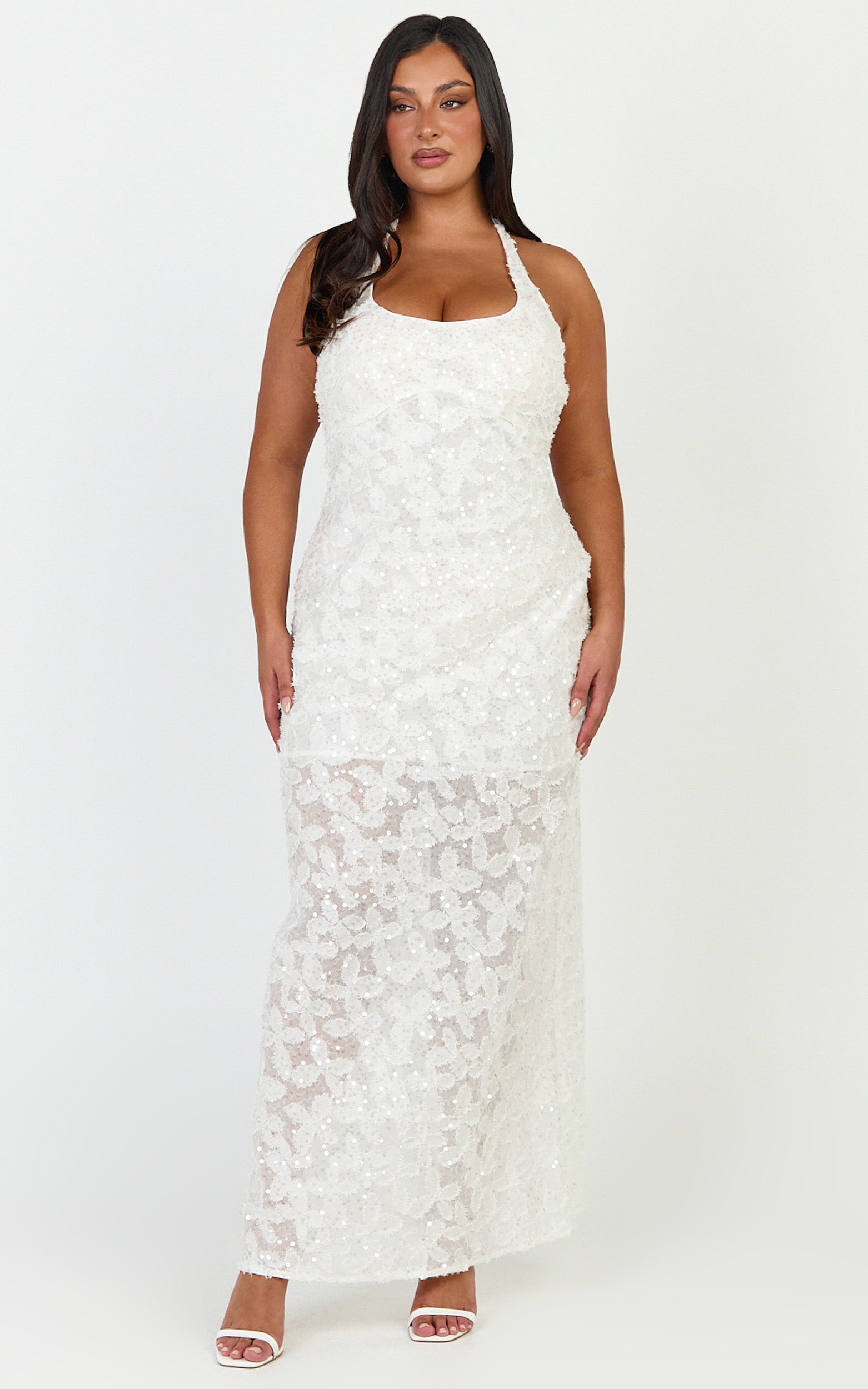 Benny Maxi Dress - Halter Neck Backless Bodycon Dress in Off White - View 4