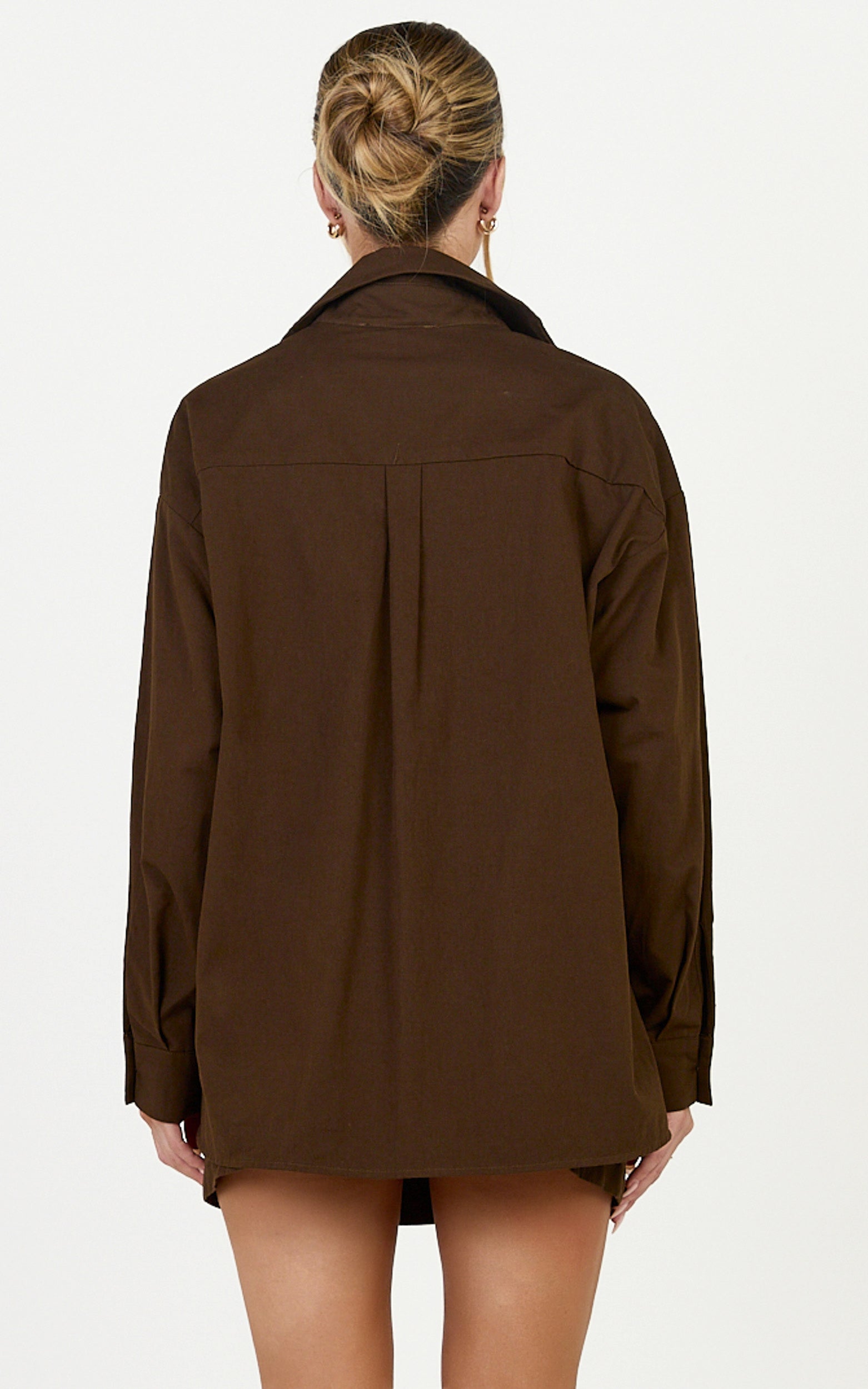 Blanche Top - Oversized Patch Pocket Long Sleeve Shirt in Dark Chocolate - View 5