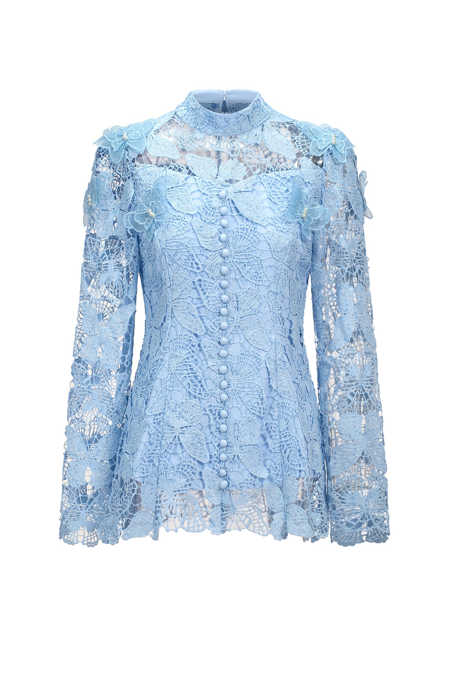 Sabina Long Sleeve Folds Lace Butterfly Top And Skirt Two-Piece Set