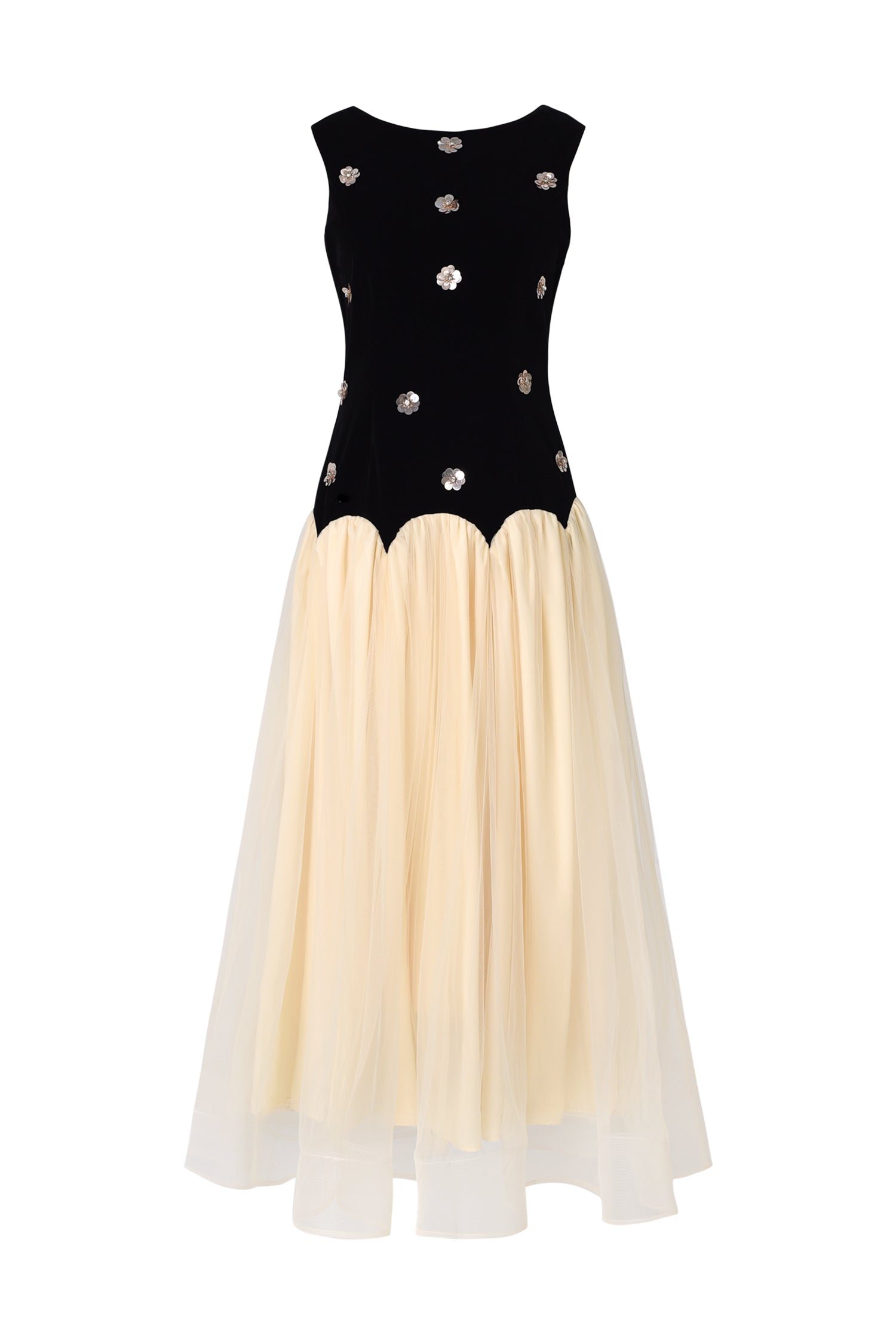 Roto Sleeveless Sequin Flowers Maxi Dress