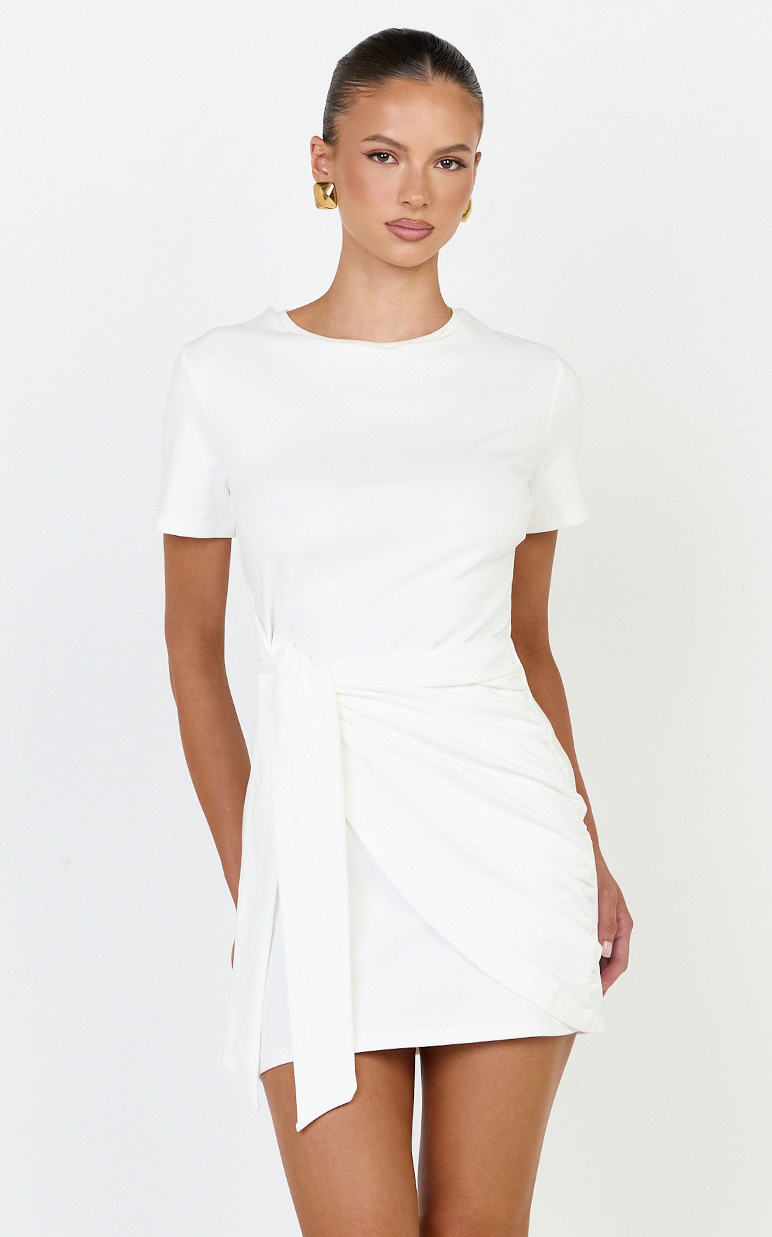 Candace Mini Dress - Faux Wrap Shift Dress in White - View 1
