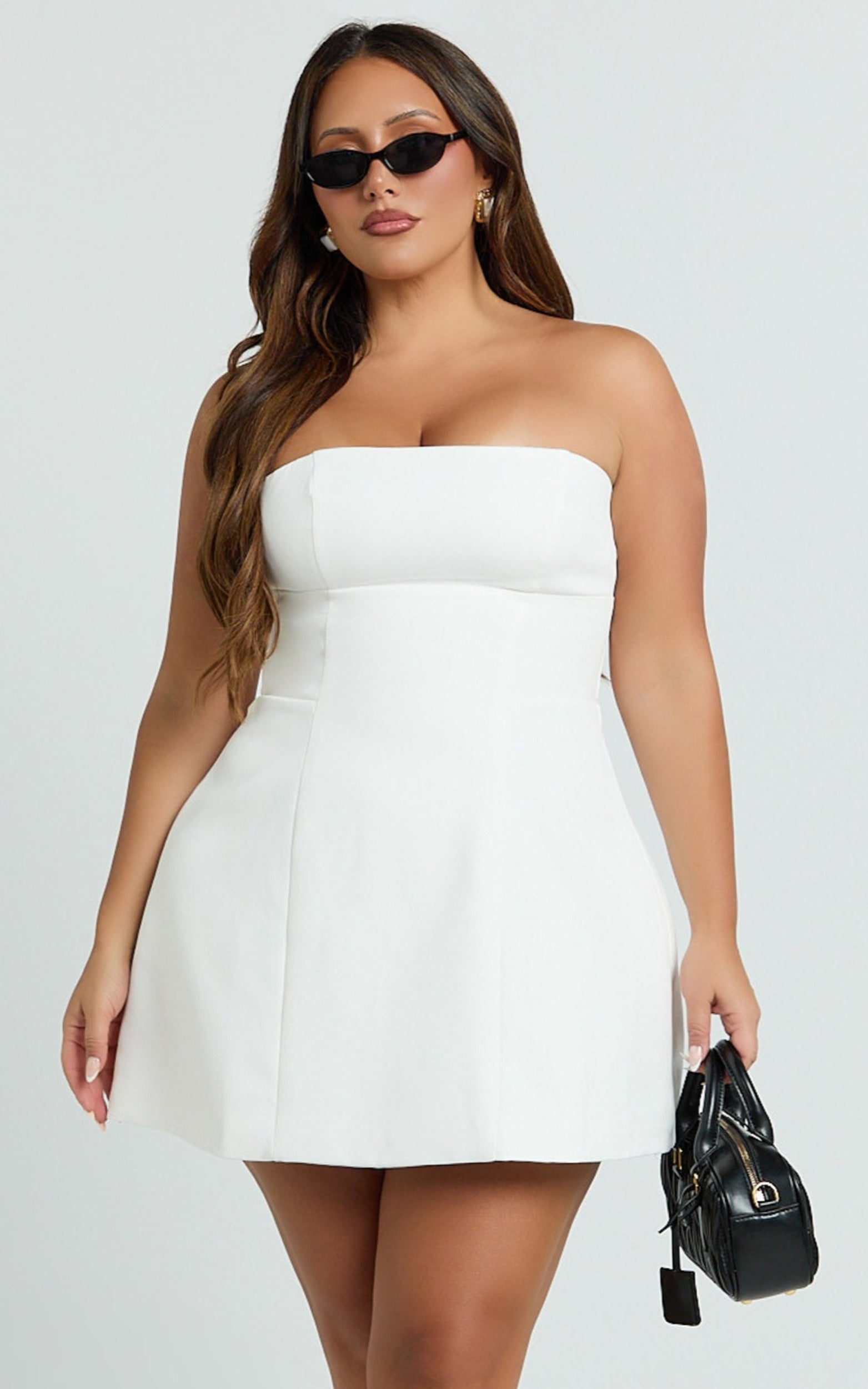 Catharine Mini Dress - Strapless A Line Dress in White - View 2