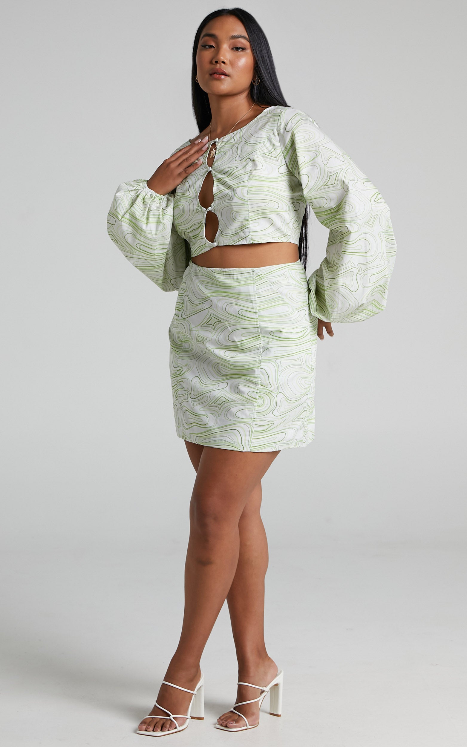 Charlie Holiday - Pricilla Mini Skirt in Abstract Wave - View 3