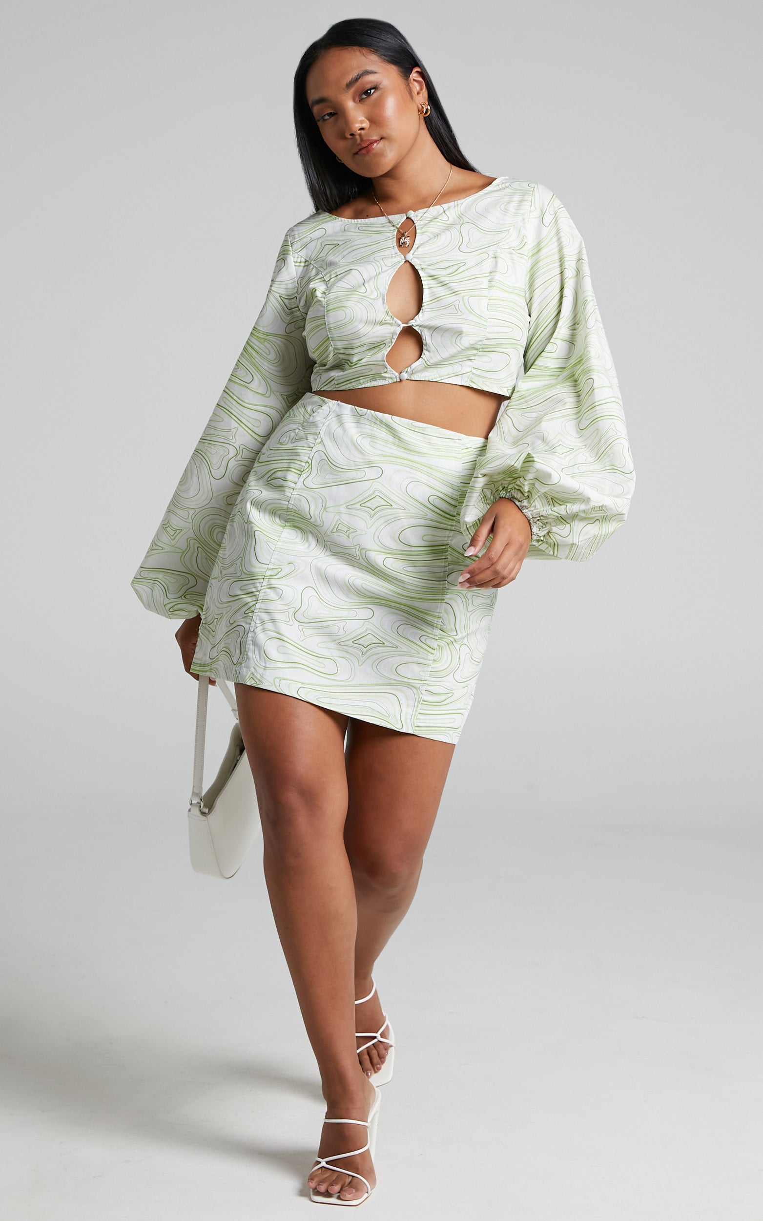 Charlie Holiday - Pricilla Mini Skirt in Abstract Wave - View 2