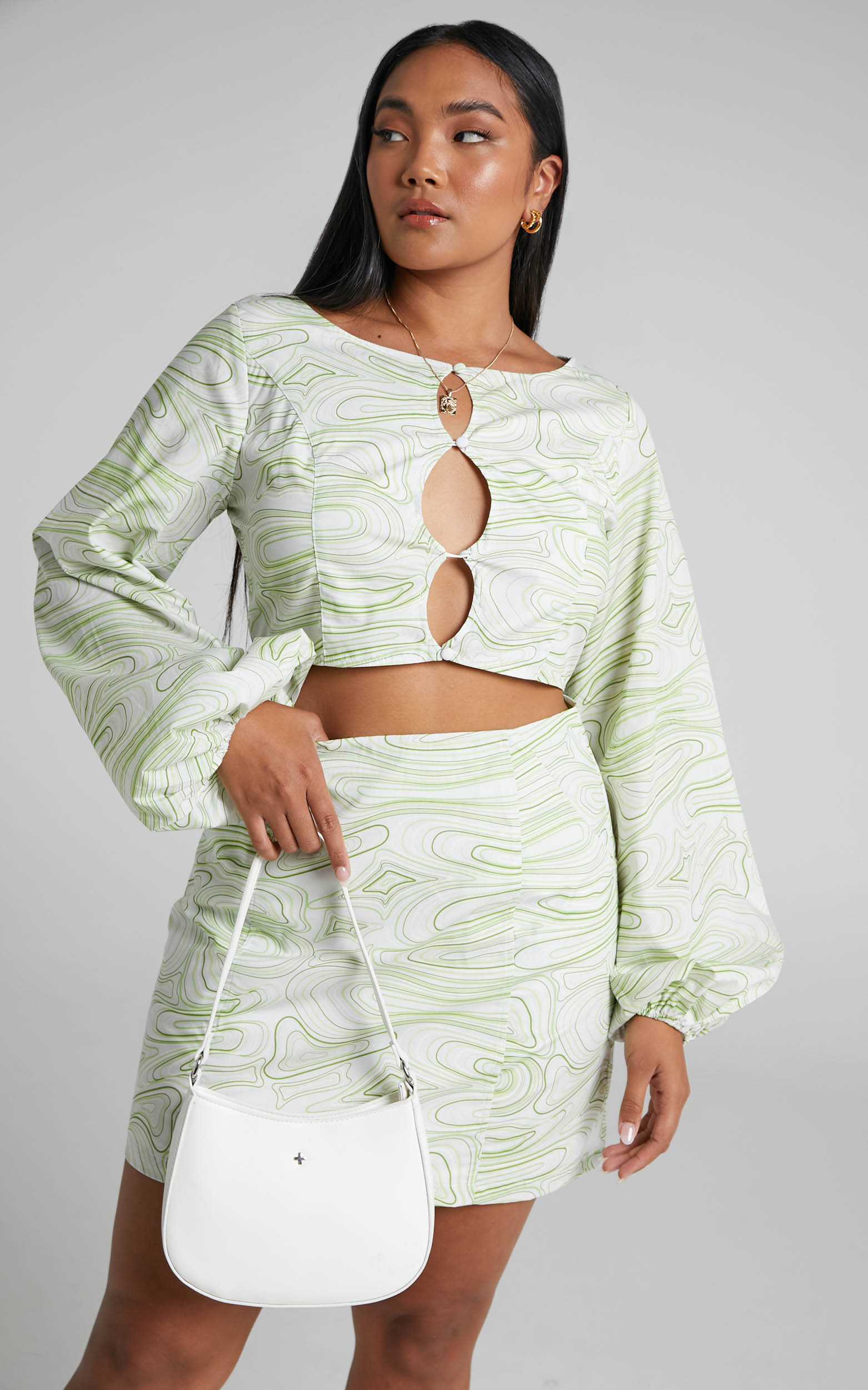 Charlie Holiday - Pricilla Mini Skirt in Abstract Wave - View 1