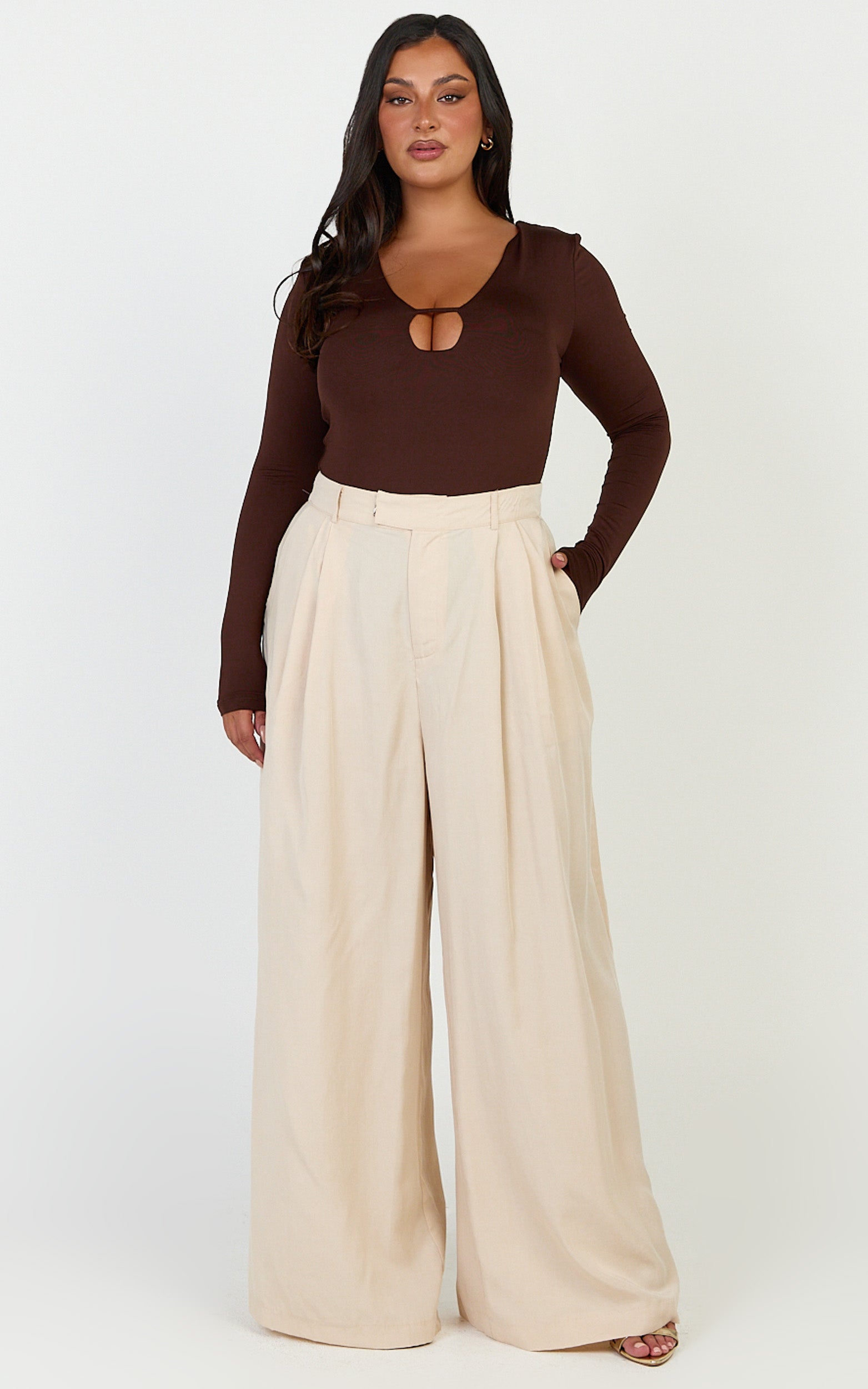 Clarke Pants - High Waist Wide Leg Pants in Neutral - View 3