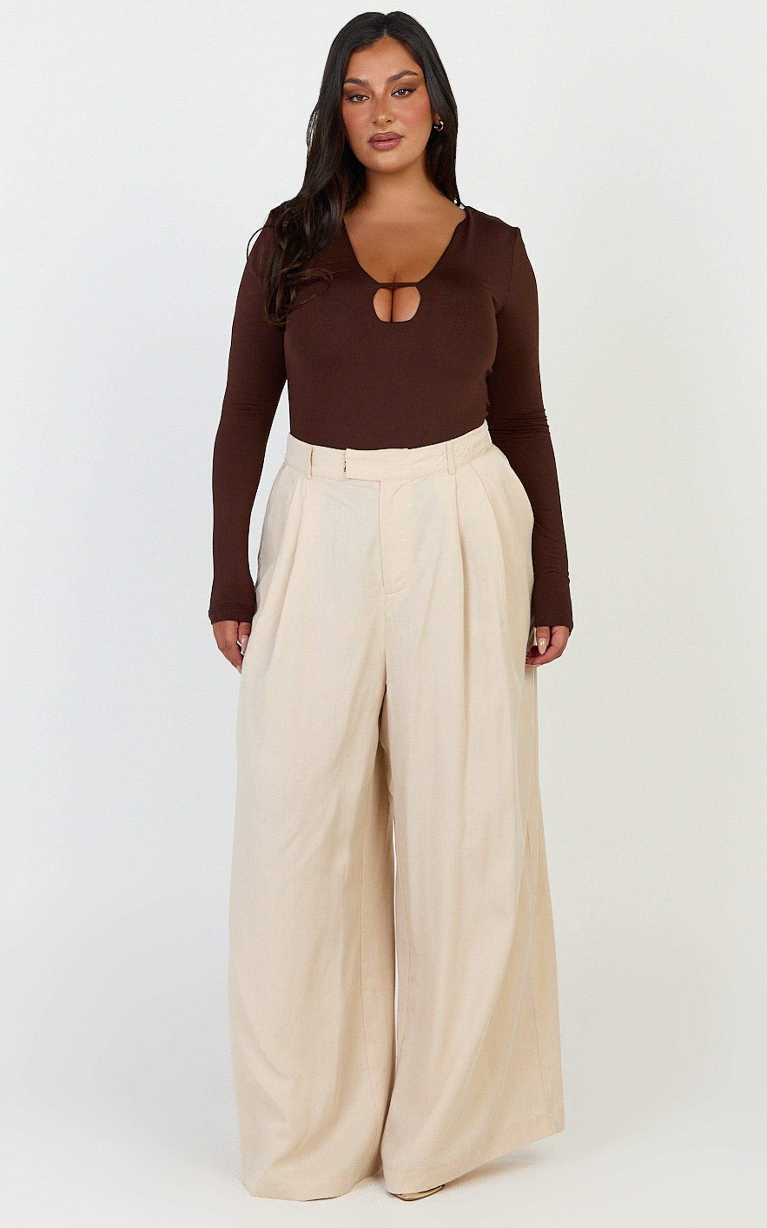 Clarke Pants - High Waist Wide Leg Pants in Neutral - View 8