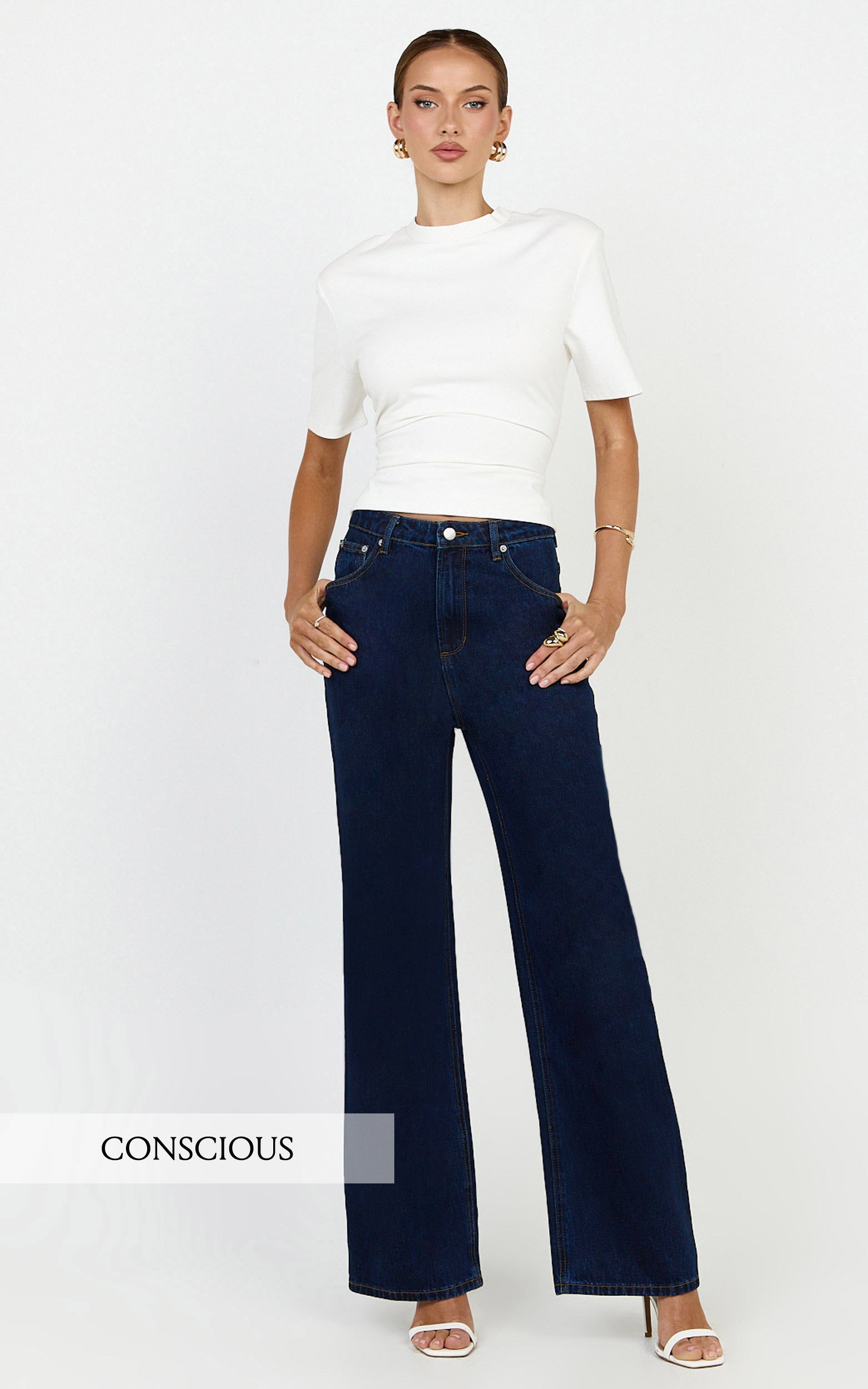 Cole Jeans - High Waist Relaxed Wide Leg Recycled Denim Jeans in Dark Blue - View 1