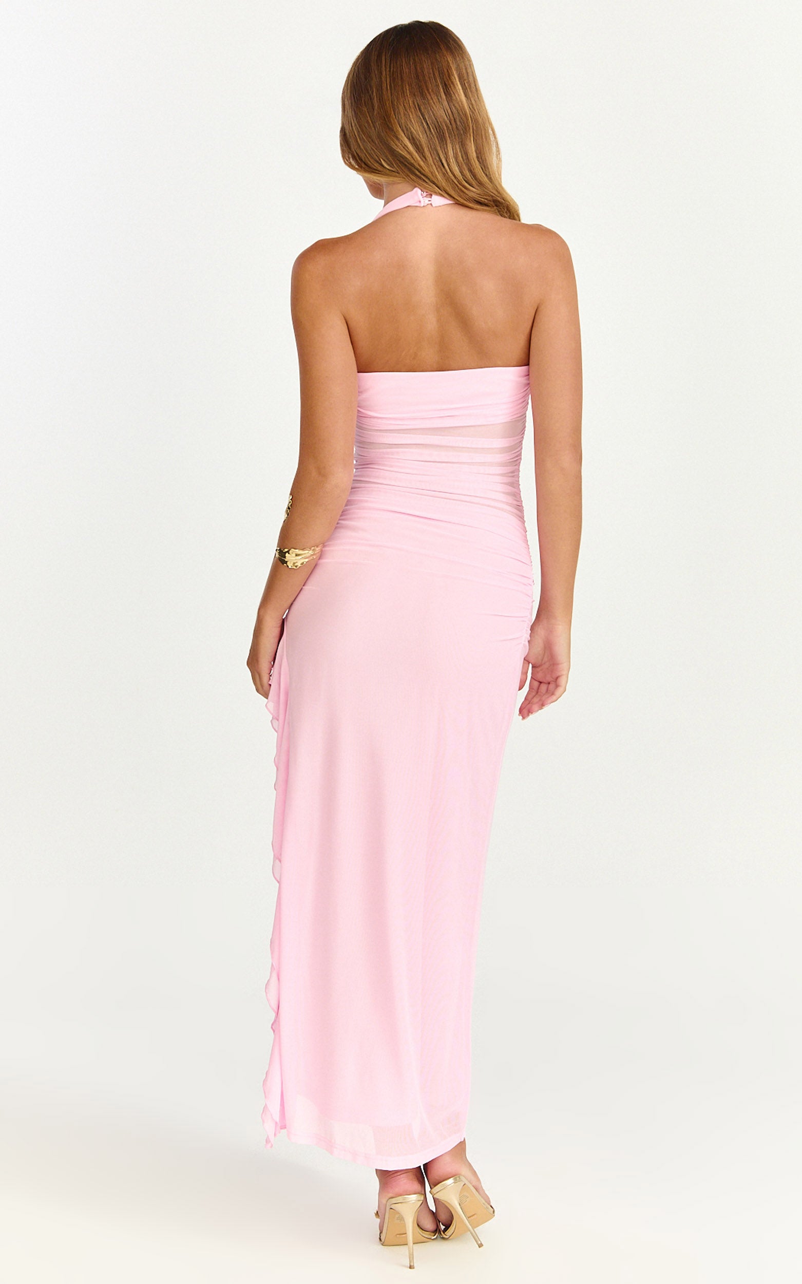 Almarie Midi Dress - Halter Neck Mesh Dress in Pink - View 5