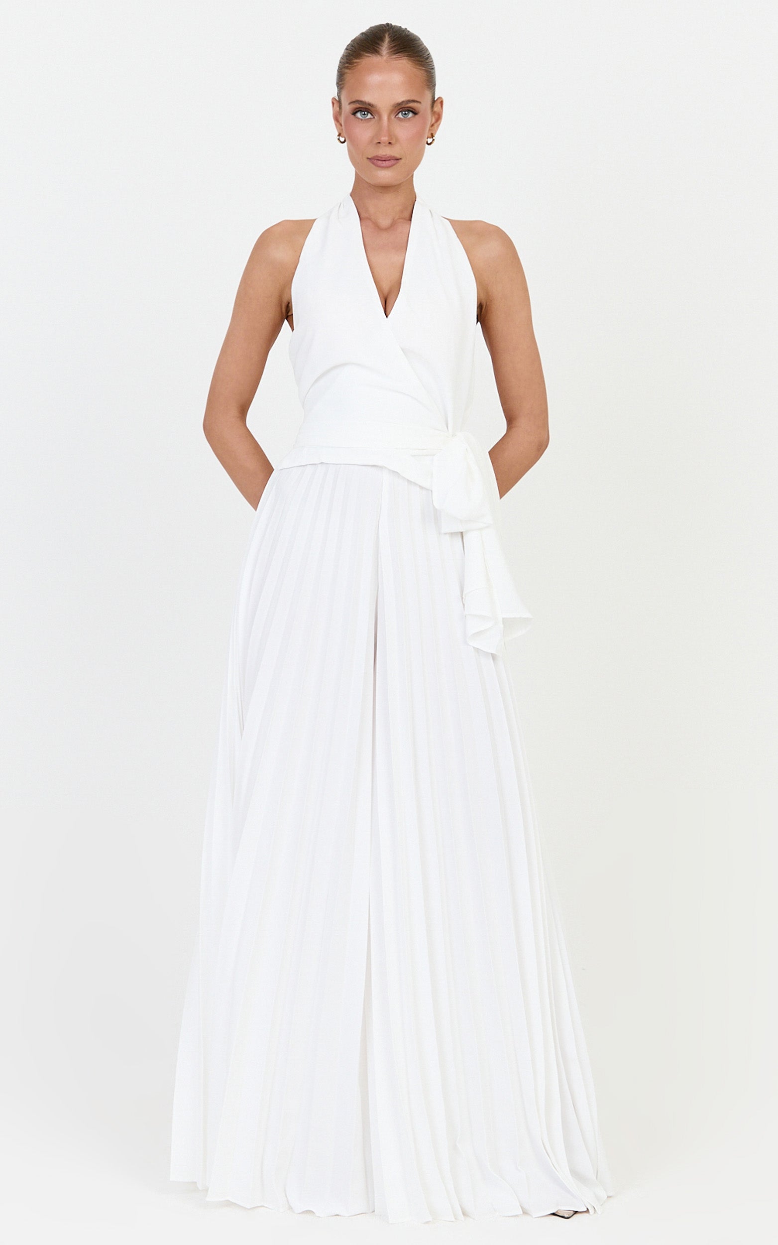 Valentina Top - Halter Neck Front Wrap Sash Detail Top in Off White - View 7