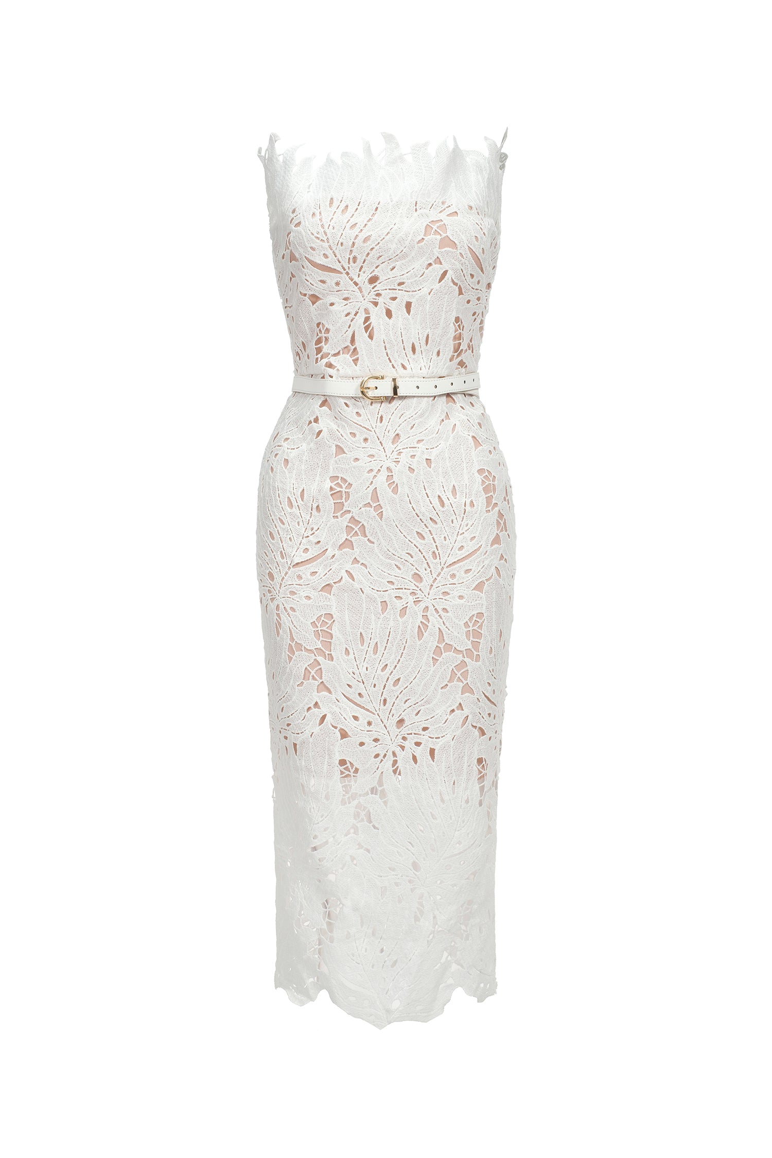 Stripe Strapless Lace Midi Bandage Dress