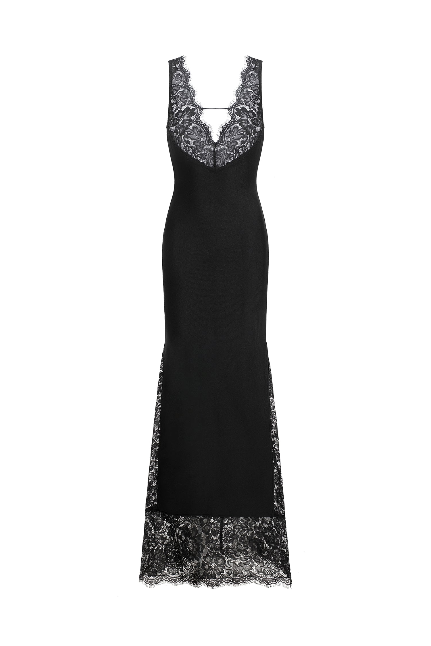 Janano Lace Deep V Maxi Dress - Black