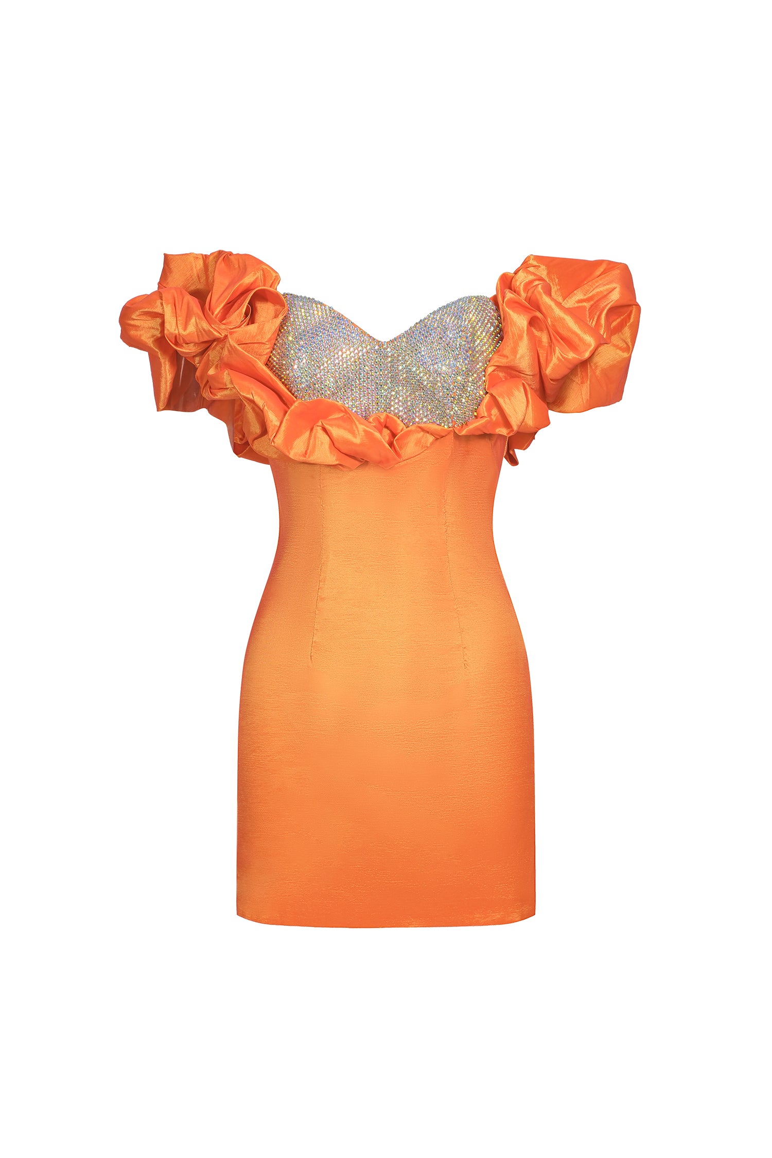 Locia Puff Off Shoulder Diamante Mini Dress - Orange
