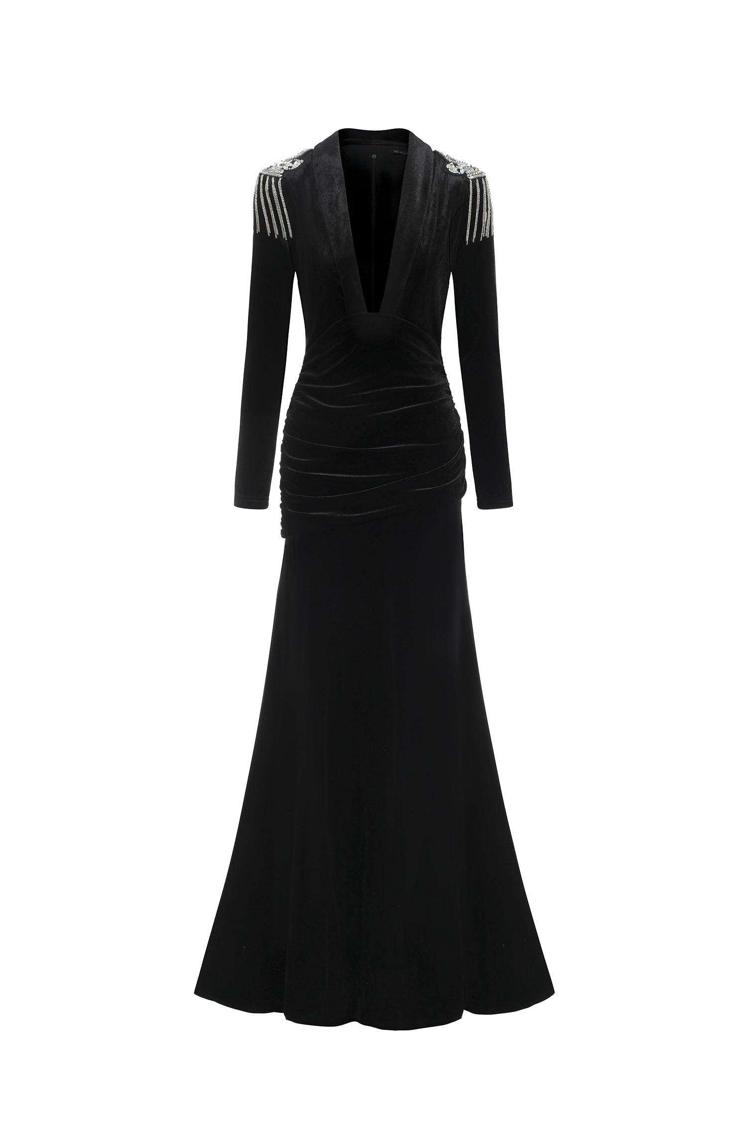 Fanny Deep-V High Slit Velvet Maxi Dress