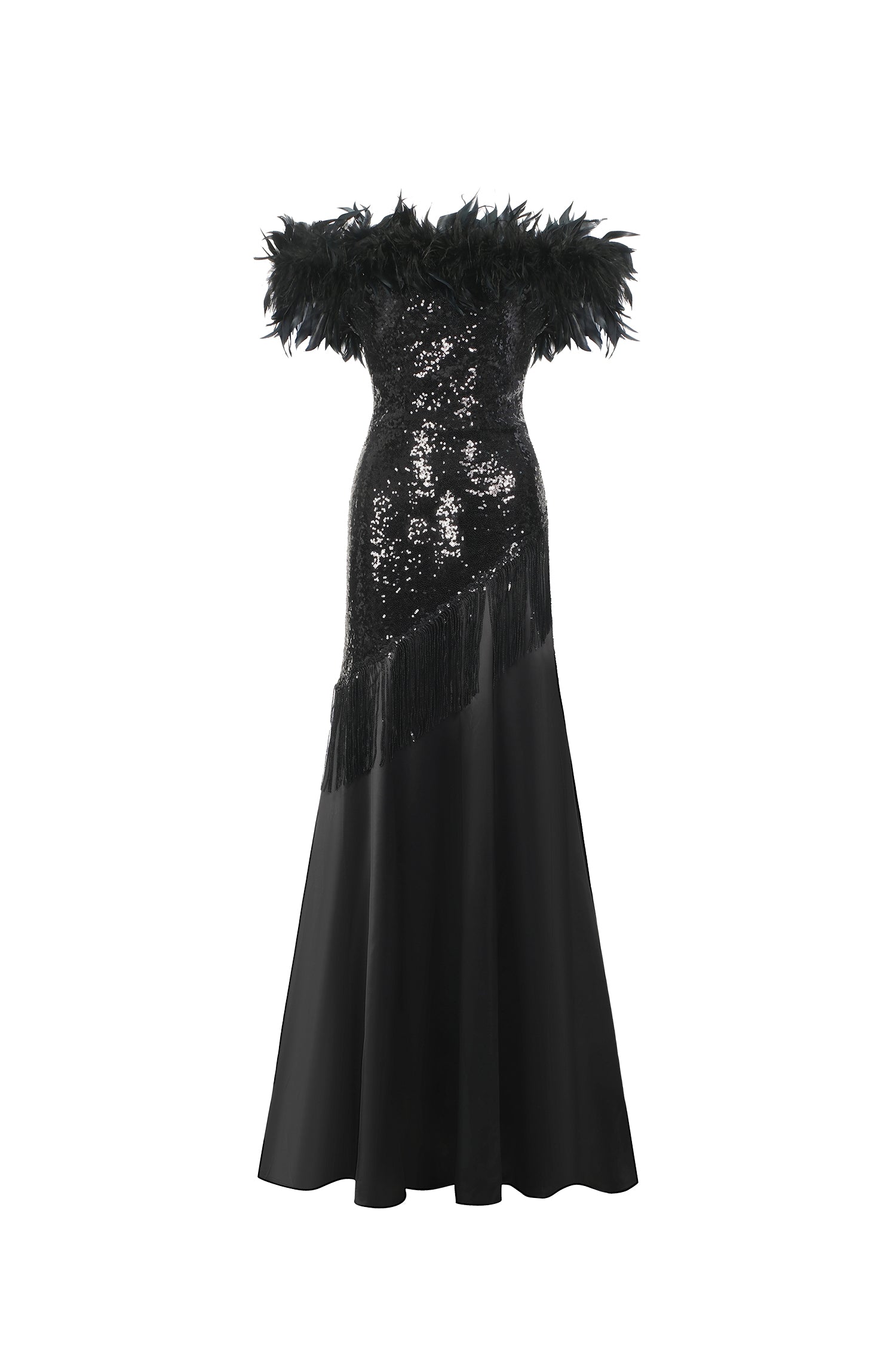 Iomo One Shoulder Sleeveless Feather Sequin Tassel Maxi Dress