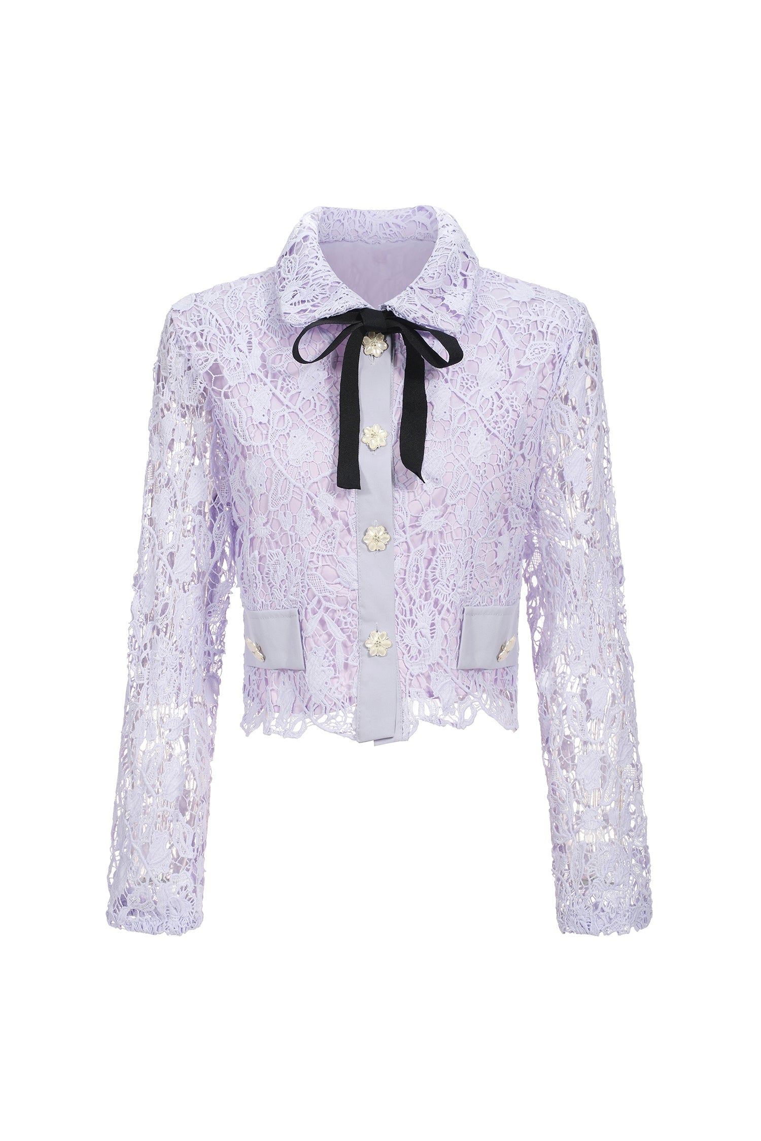 Estrela Long Sleeves Hollow Lace Two-Piece Set