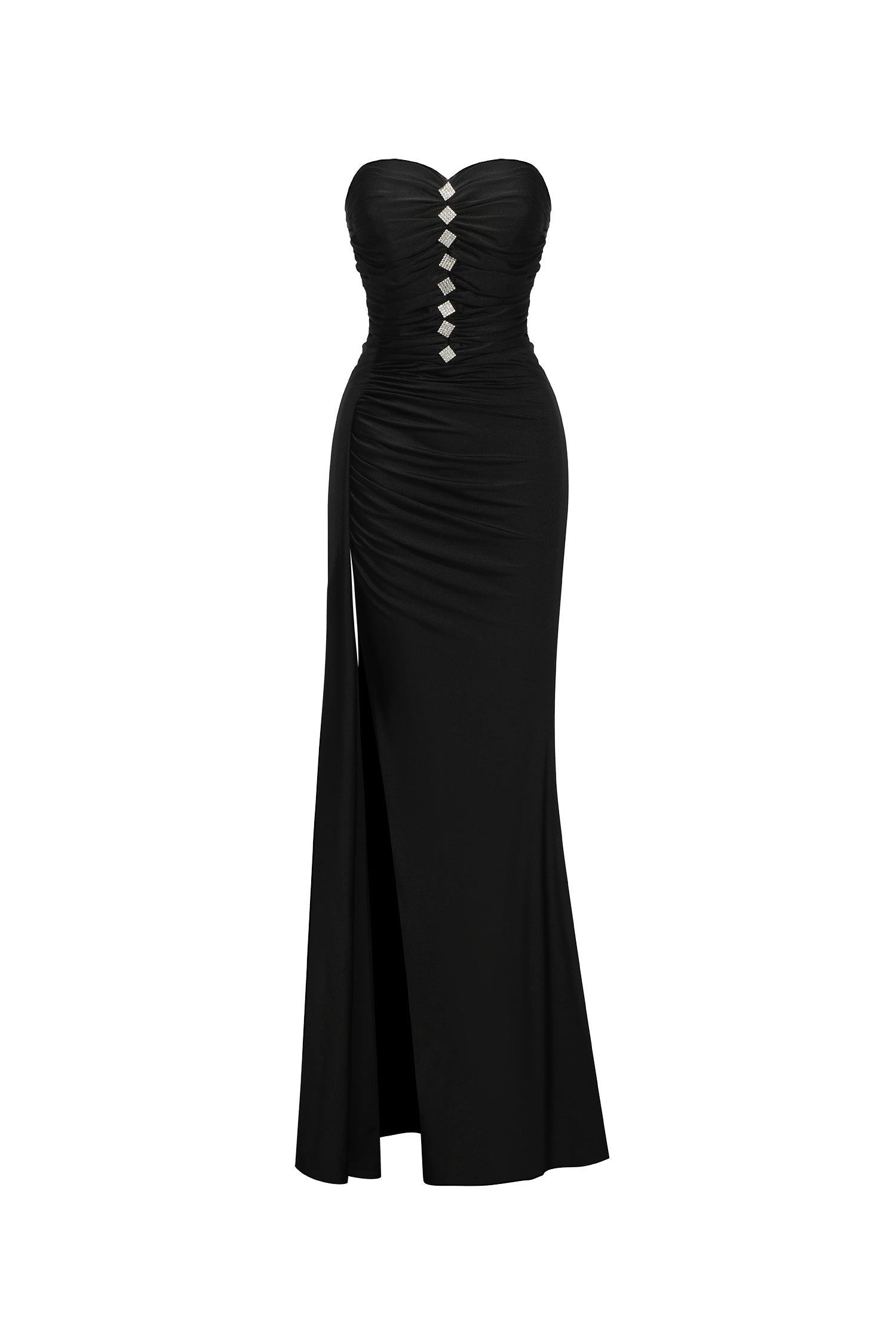 Oberta Ruched High Slit Maxi Dress