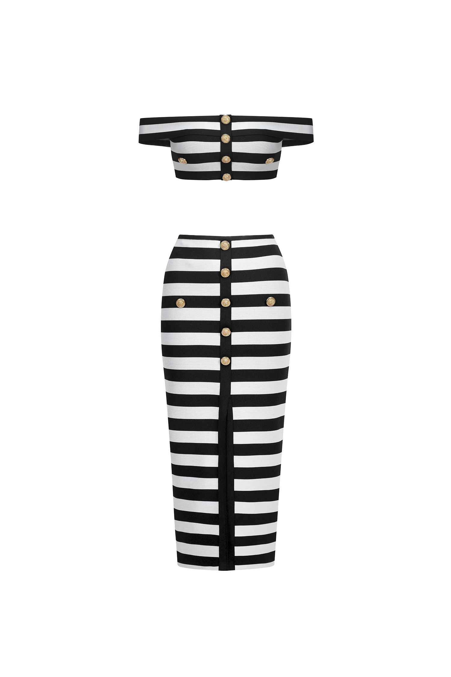 Martha Off-the-Shoulder Hollow Out Slit Bandage Midi Two-Piece Set