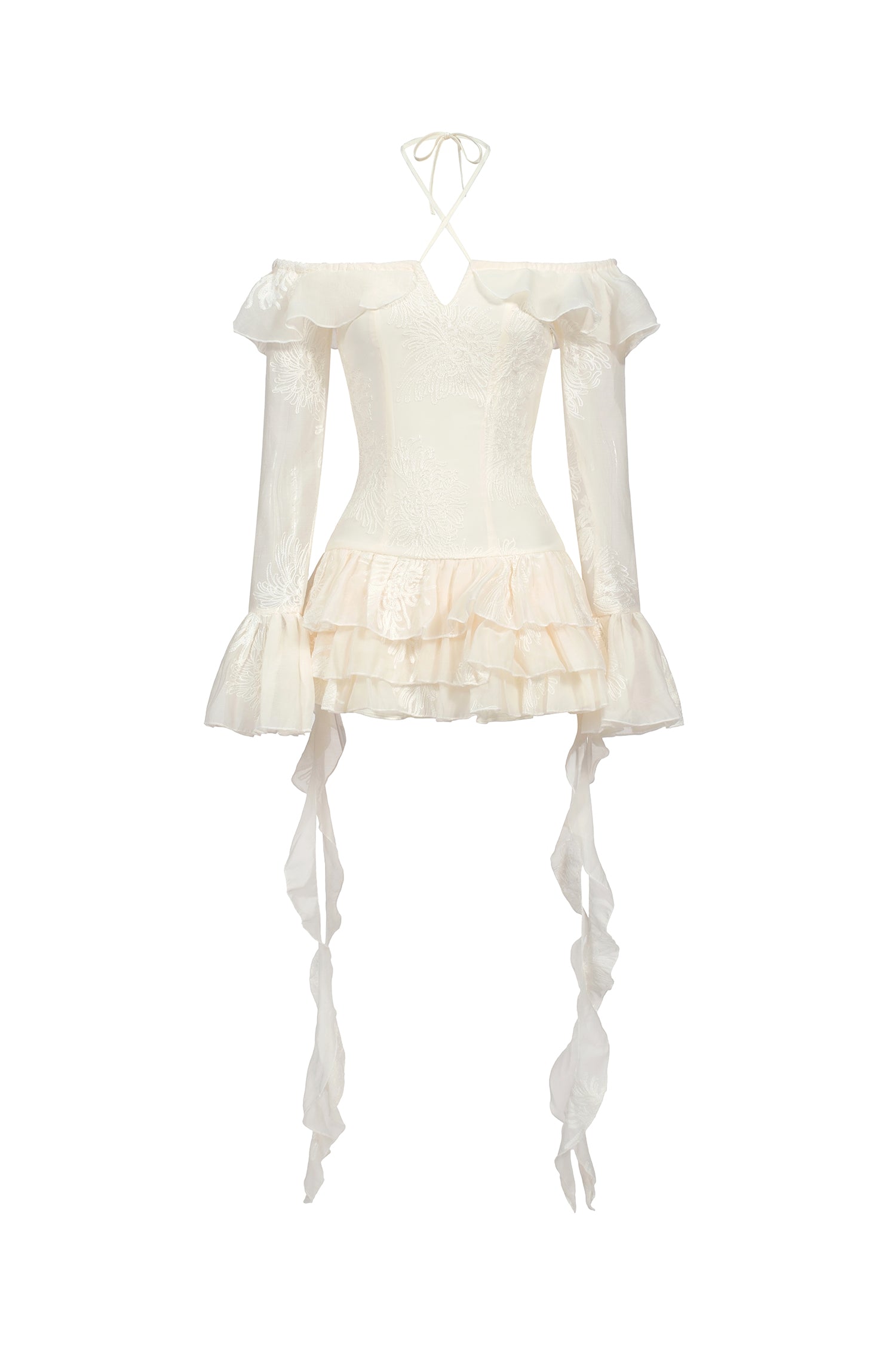 Wenie Off-the-Shoulder Long Sleeve Flounce Mini Dress