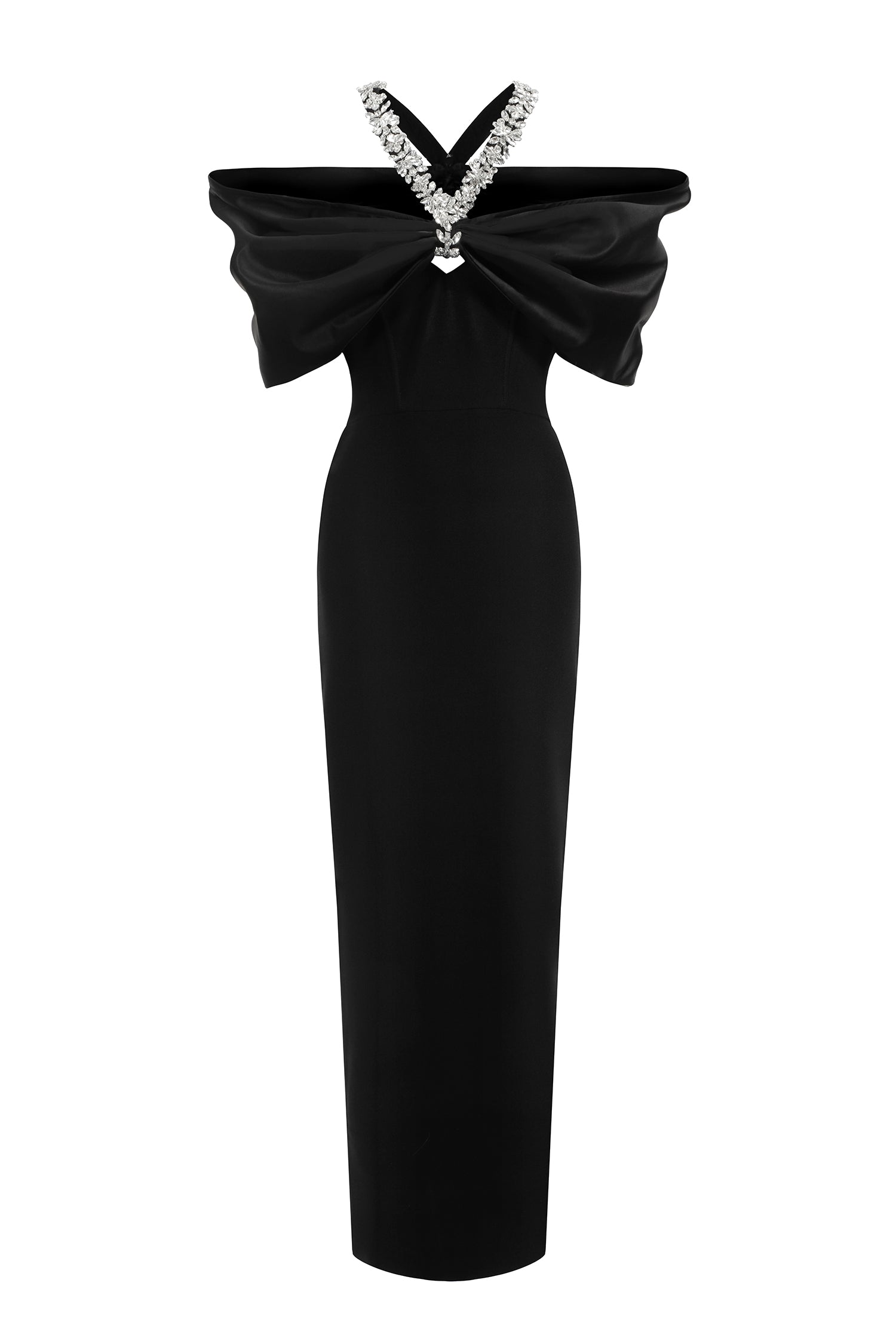 Sloan Halter Diamond Off-The-Shoulder Bandage Maxi Dress